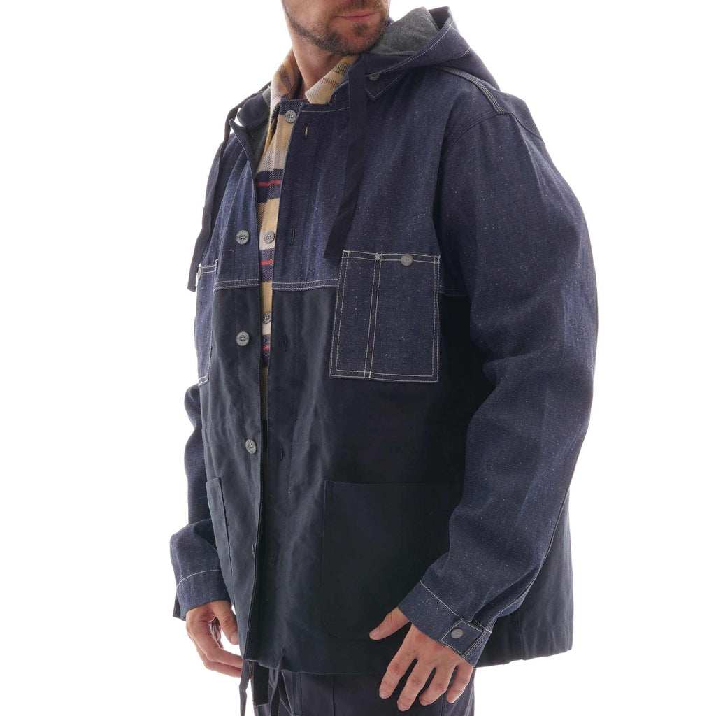 Nigel Cabourn Hooded Chore Denim Jacket - Black Navy