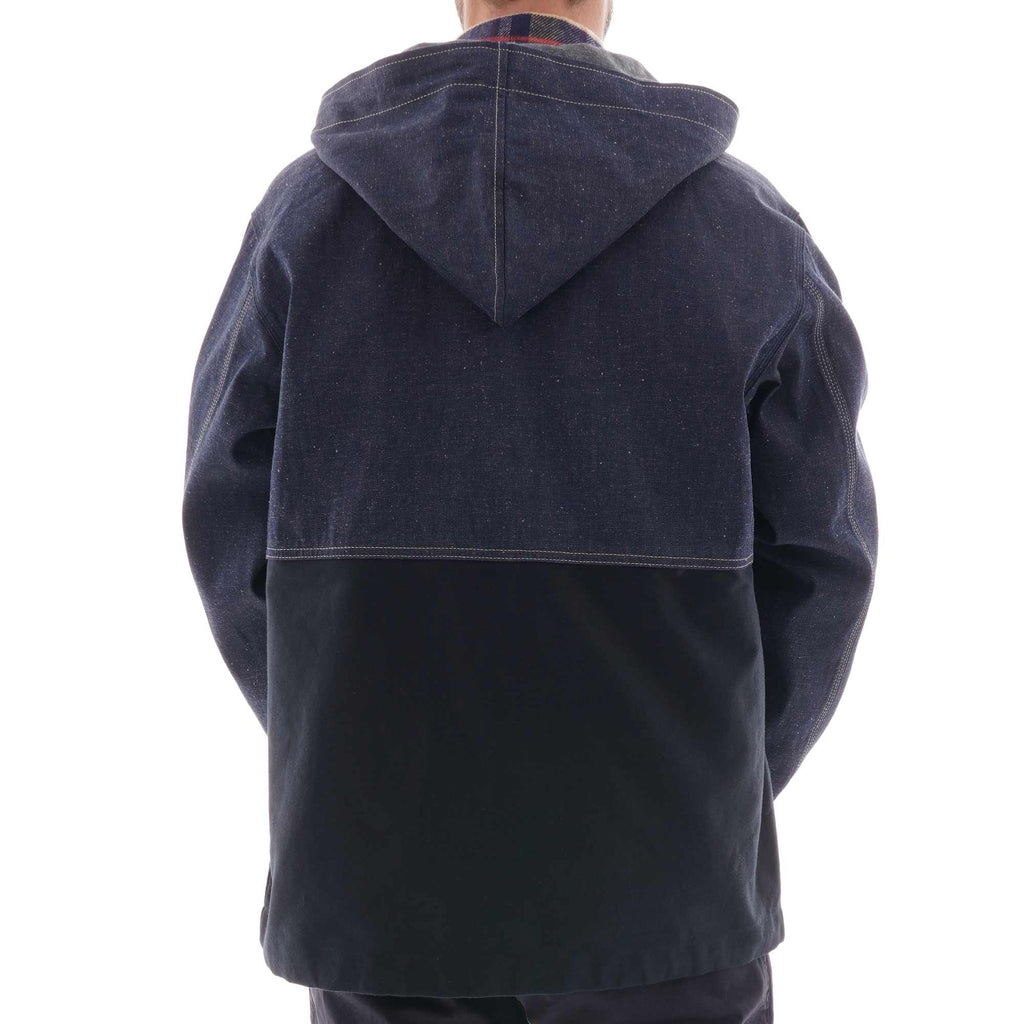 Nigel Cabourn Hooded Chore Denim Jacket - Black Navy