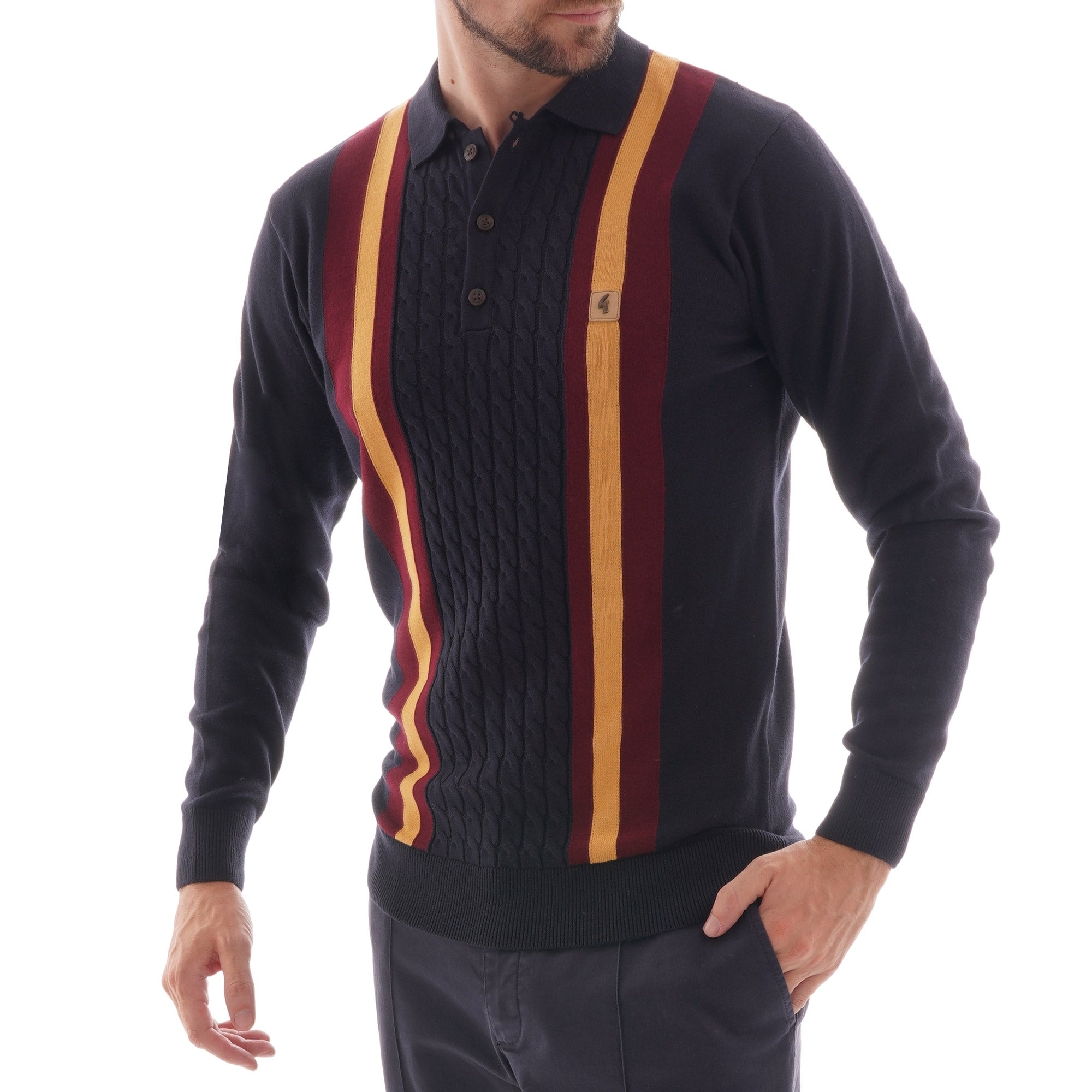 Gabicci Vintage Striped Knitted Polo Shirt - Navy