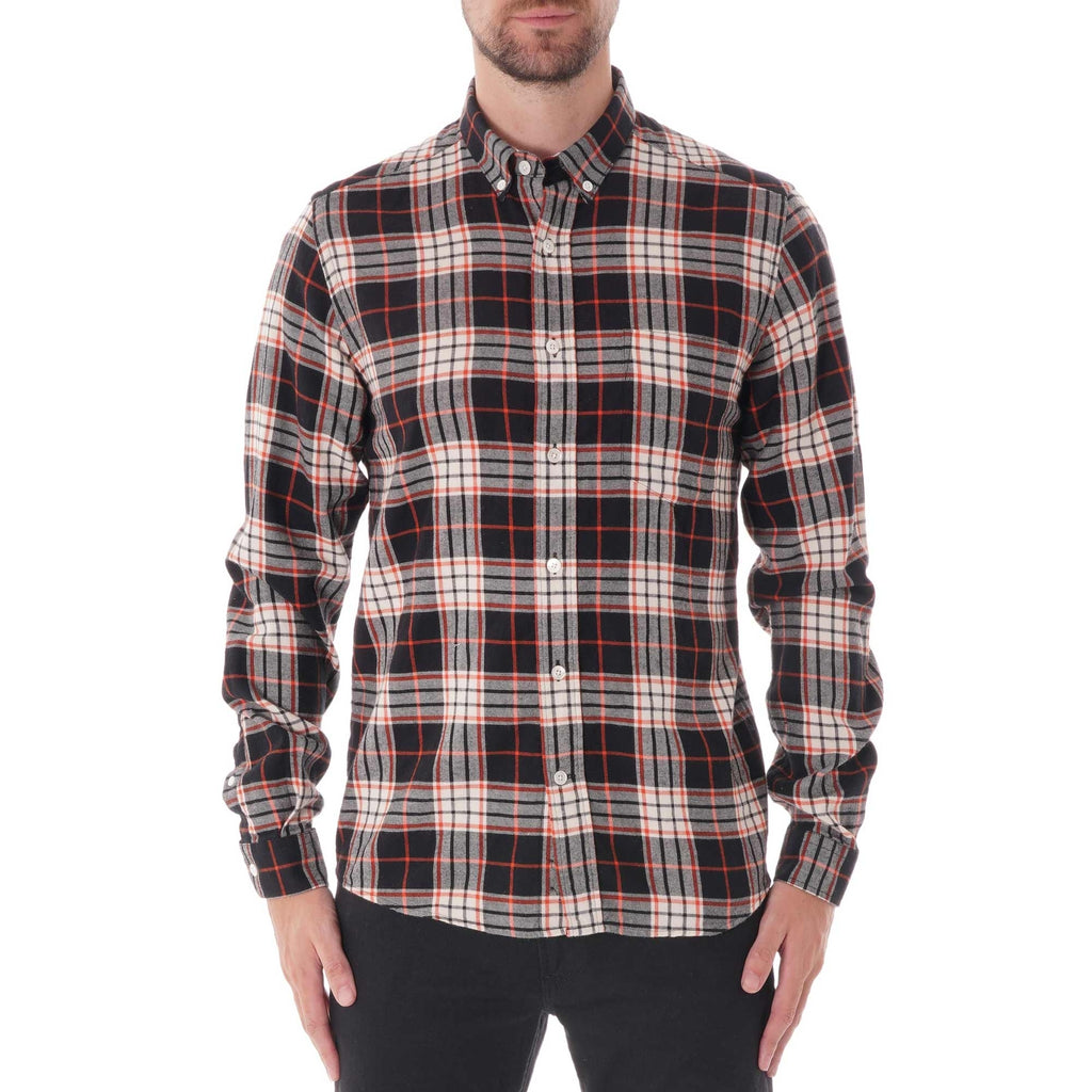 AMI Button Down Flannel Shirt - White/Orange Check