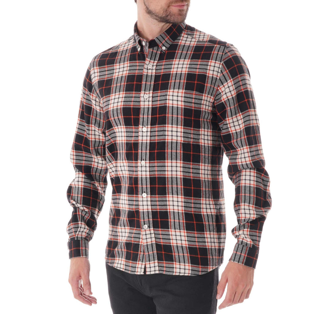 AMI Button Down Flannel Shirt - White/Orange Check