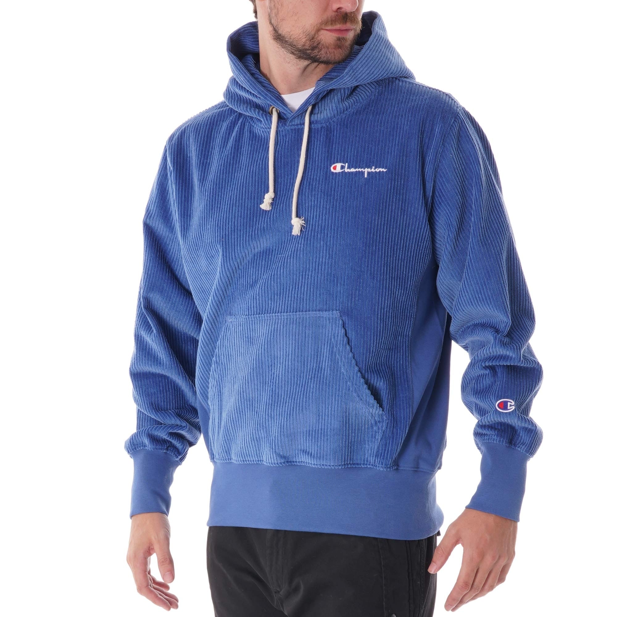 Champion Corduroy Hoodie Sweatshirt - Blue