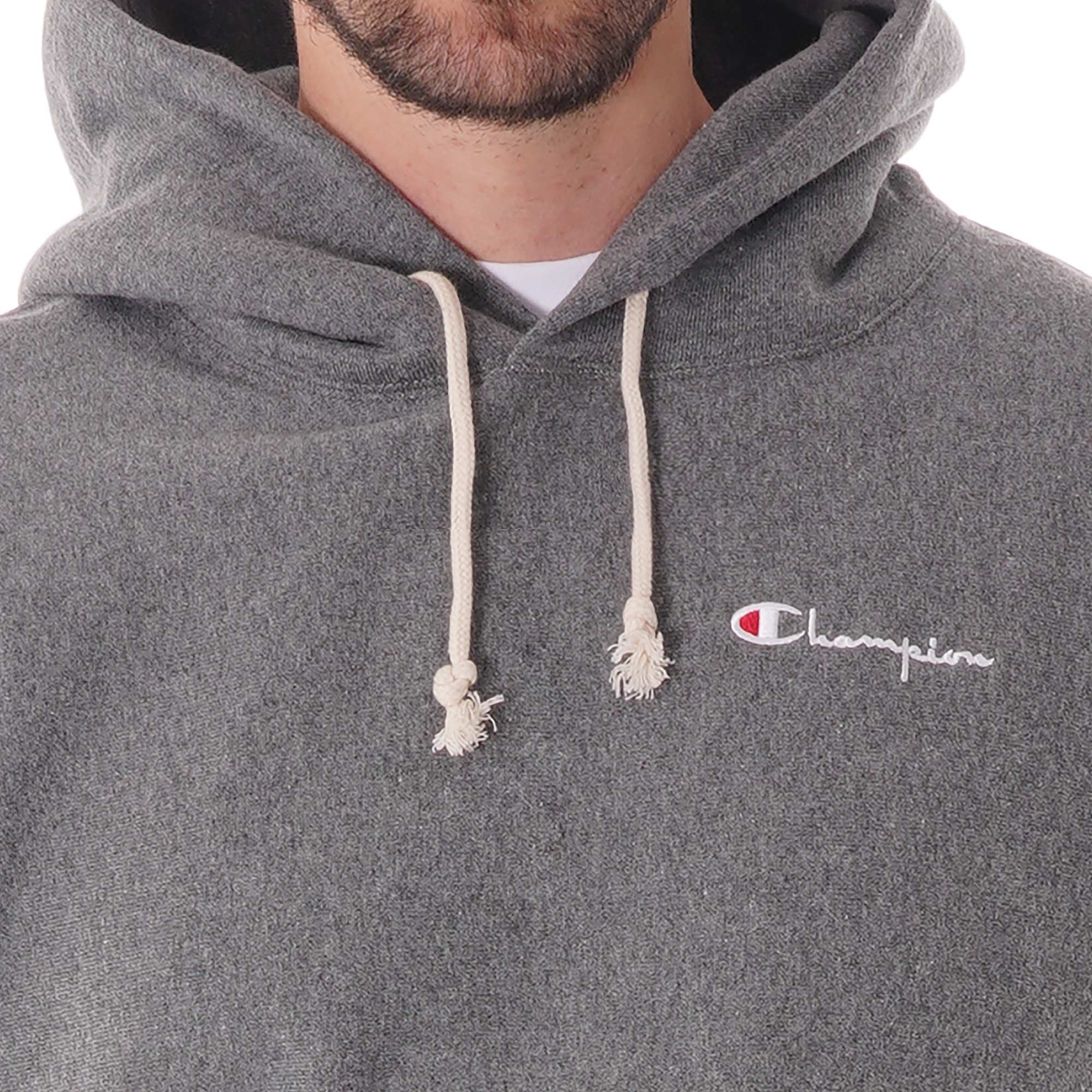 Champion Small Script Logo Reverse Weave Hoodie - Grey
