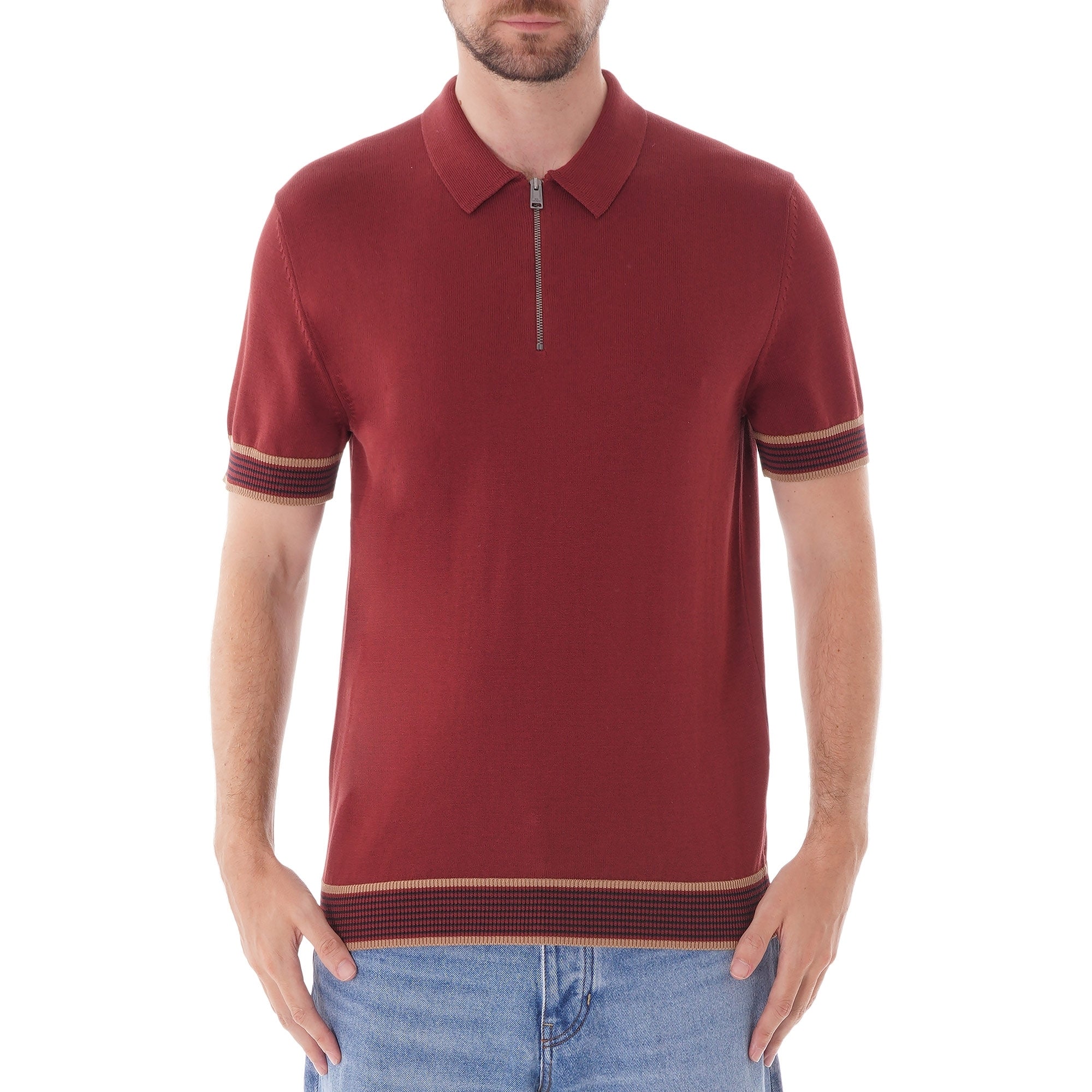Ben Sherman Colour Block Knit Polo - Chestnut
