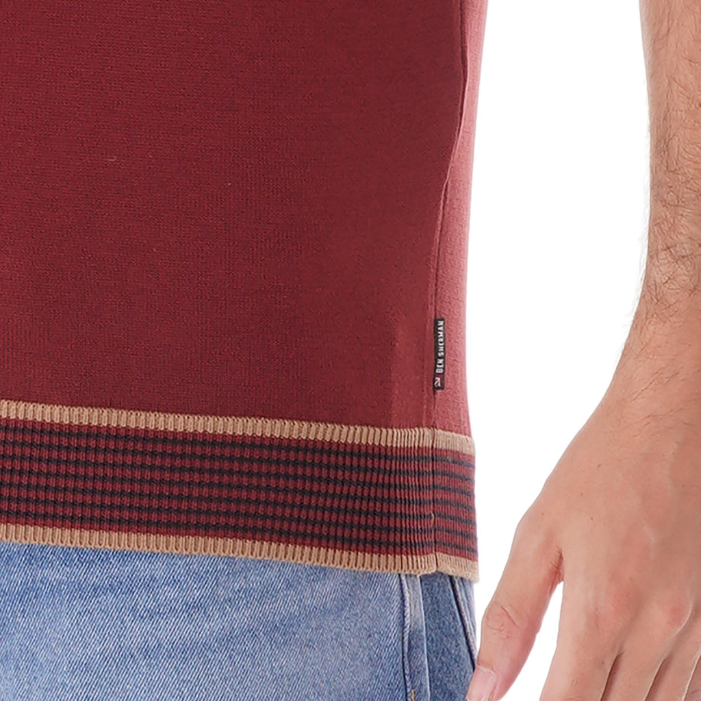 Ben Sherman Colour Block Knit Polo - Chestnut