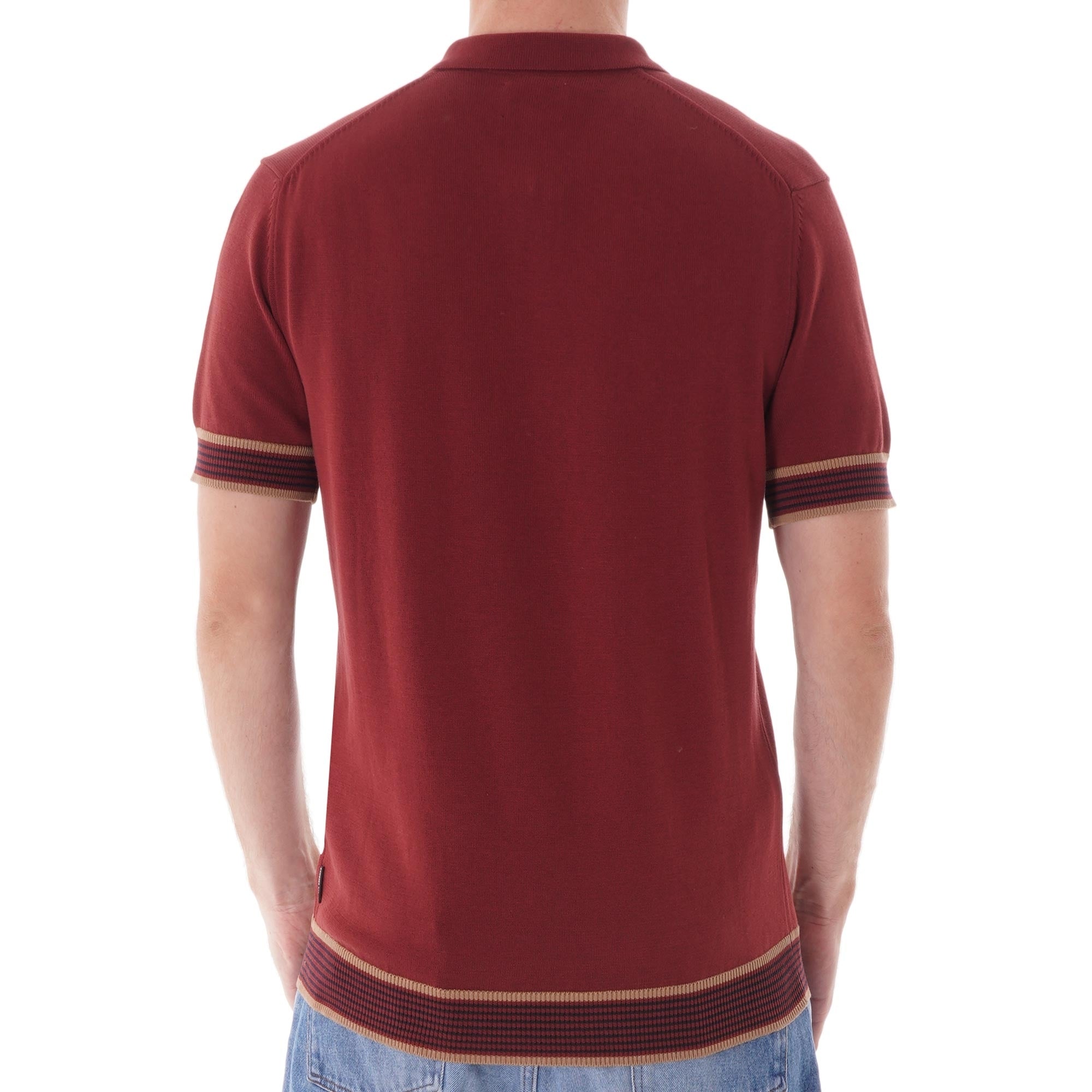 Ben Sherman Colour Block Knit Polo - Chestnut