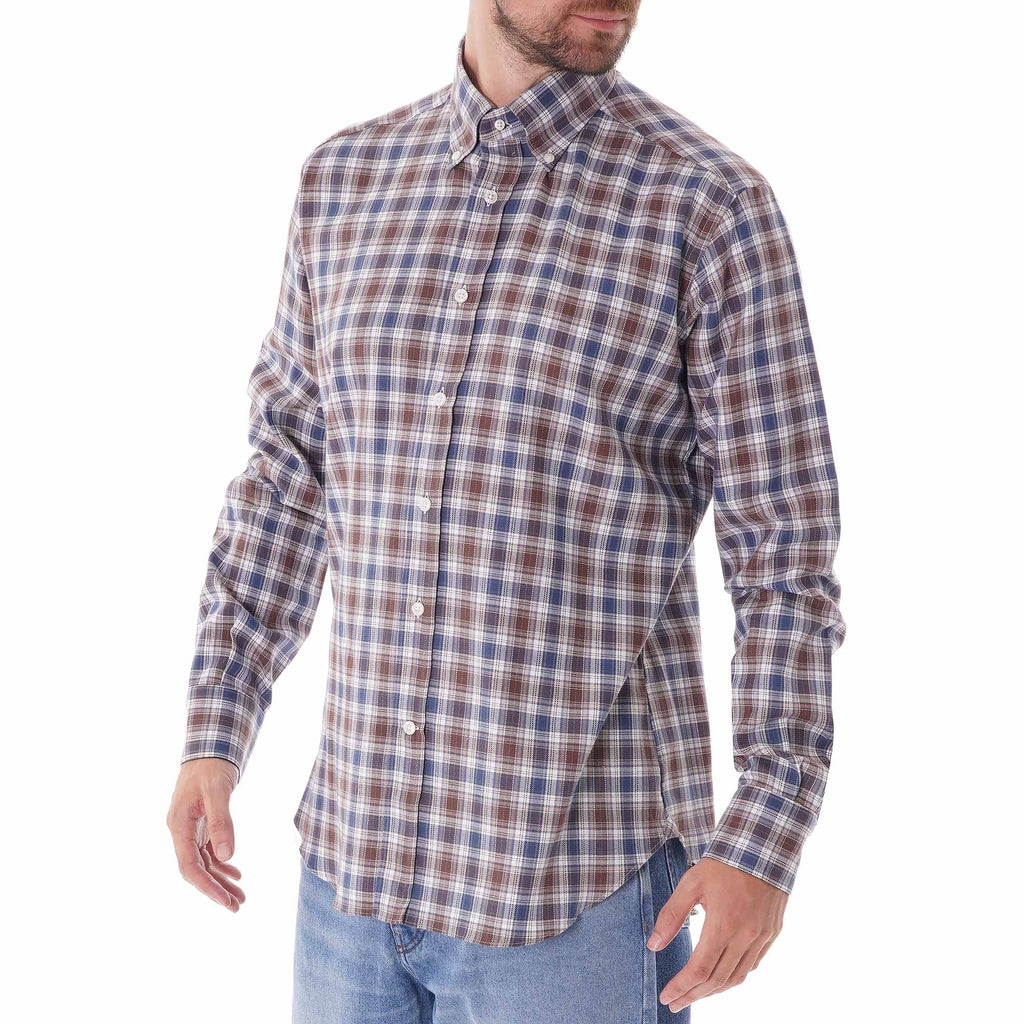 None Of The Above Check Shirt - Navy/Brown