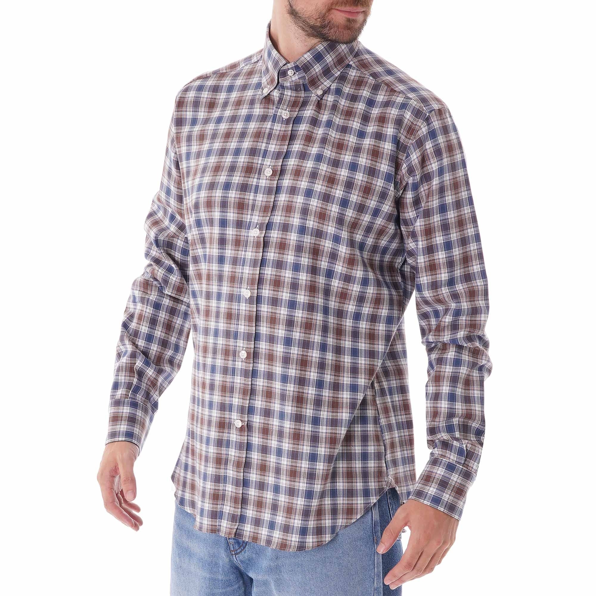 None Of The Above Check Shirt - Navy/Brown