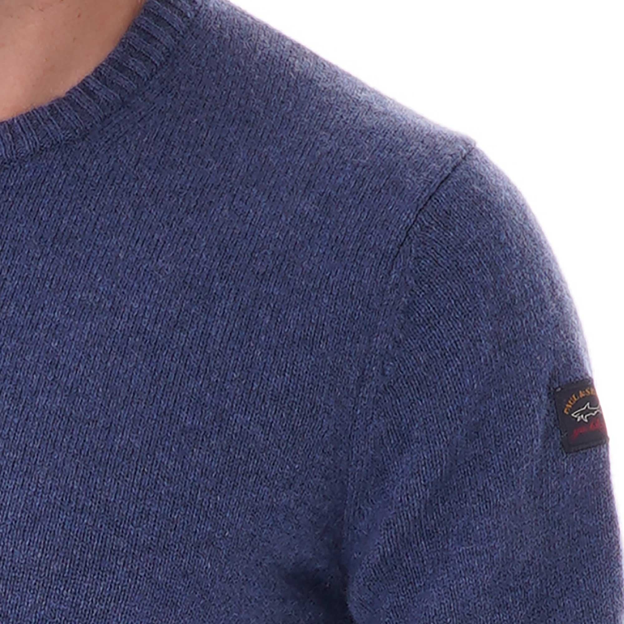 Paul and Shark Colours of Shetland Crewneck Knitted Jumper - Cadet Blue