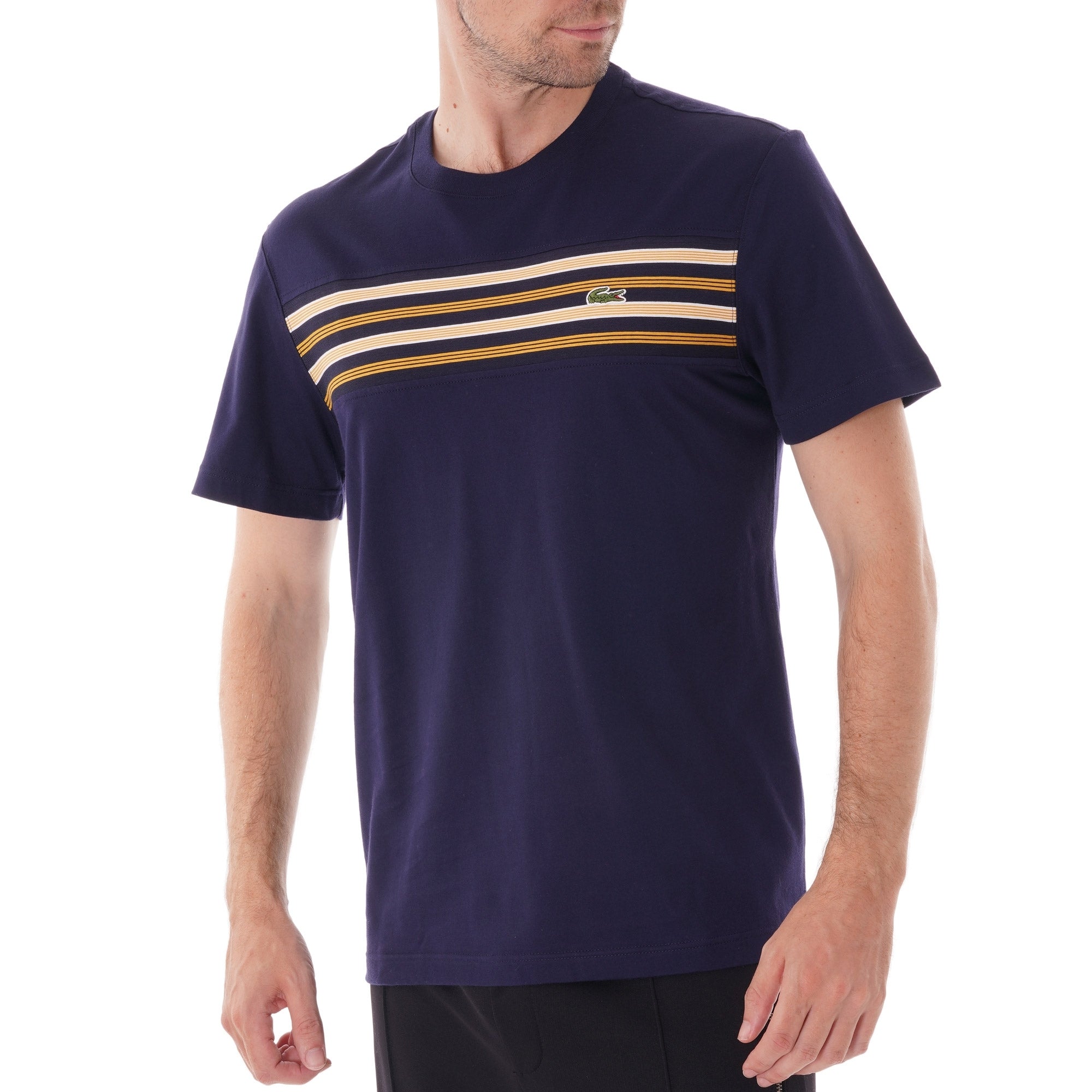 Lacoste Crew Neck Contrast Stripe T-shirt - Blue Marine
