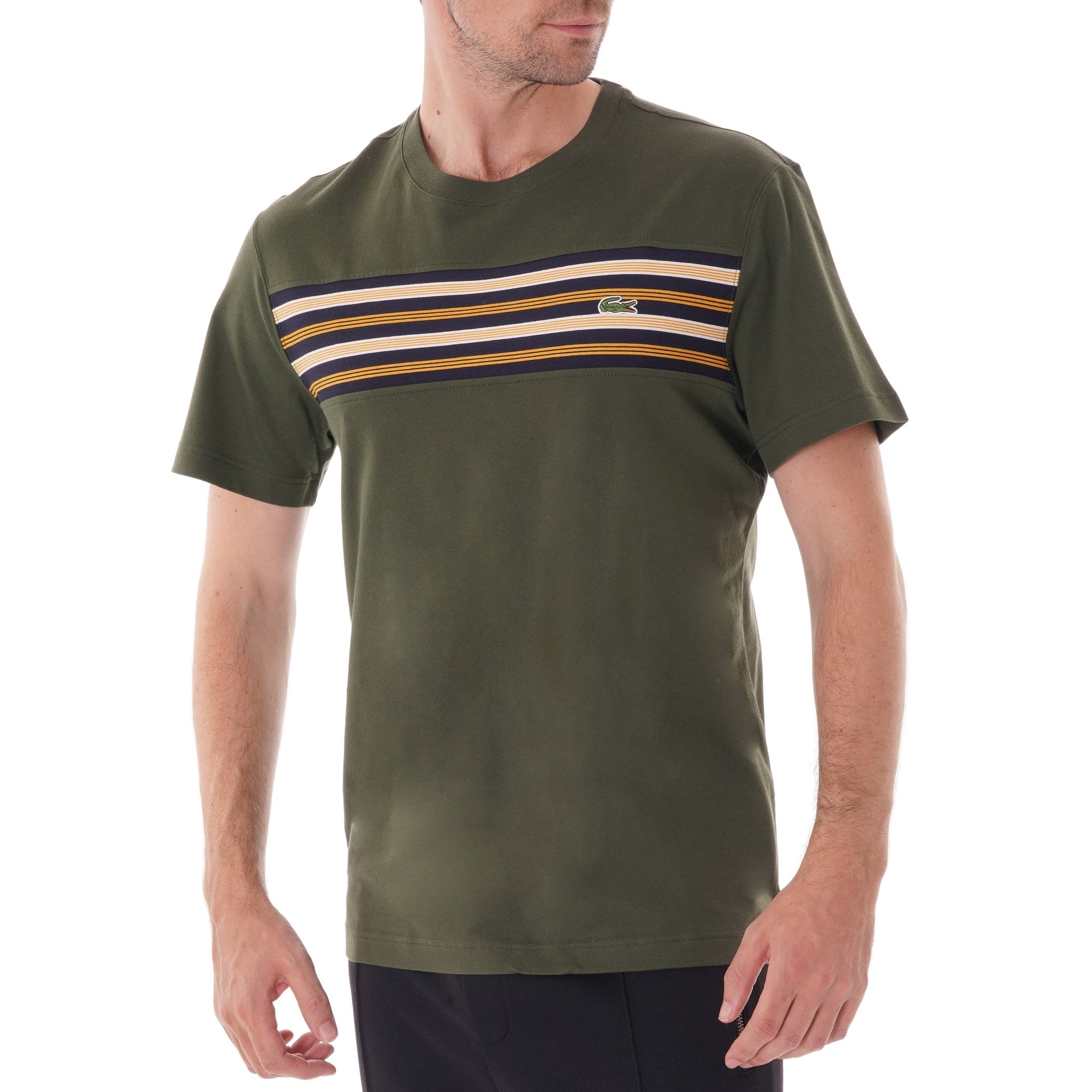 Lacoste Crew Neck Contrast Stripe T-shirt - Khaki
