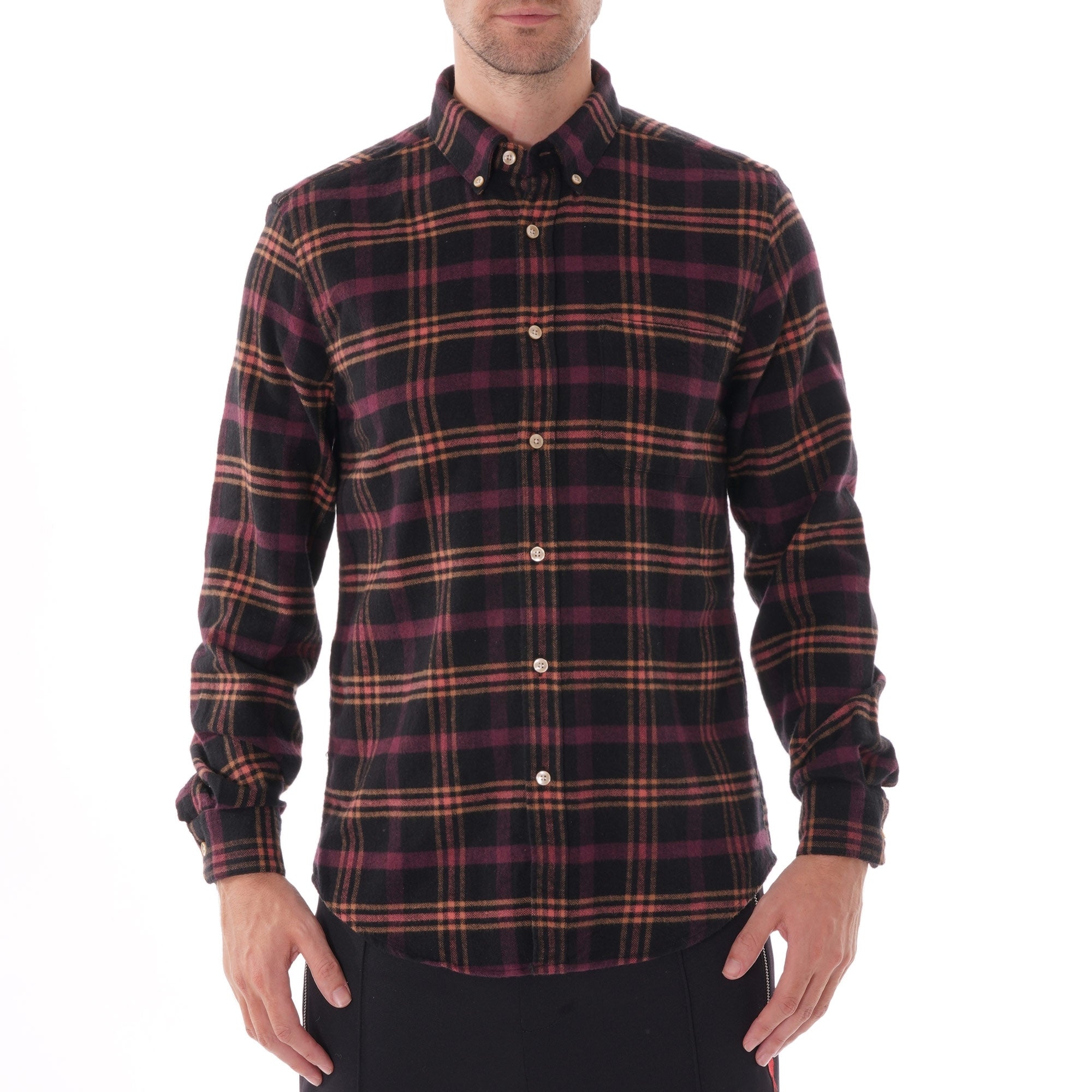 Portuguese Flannel Compact Check Shirt - Black and Purple