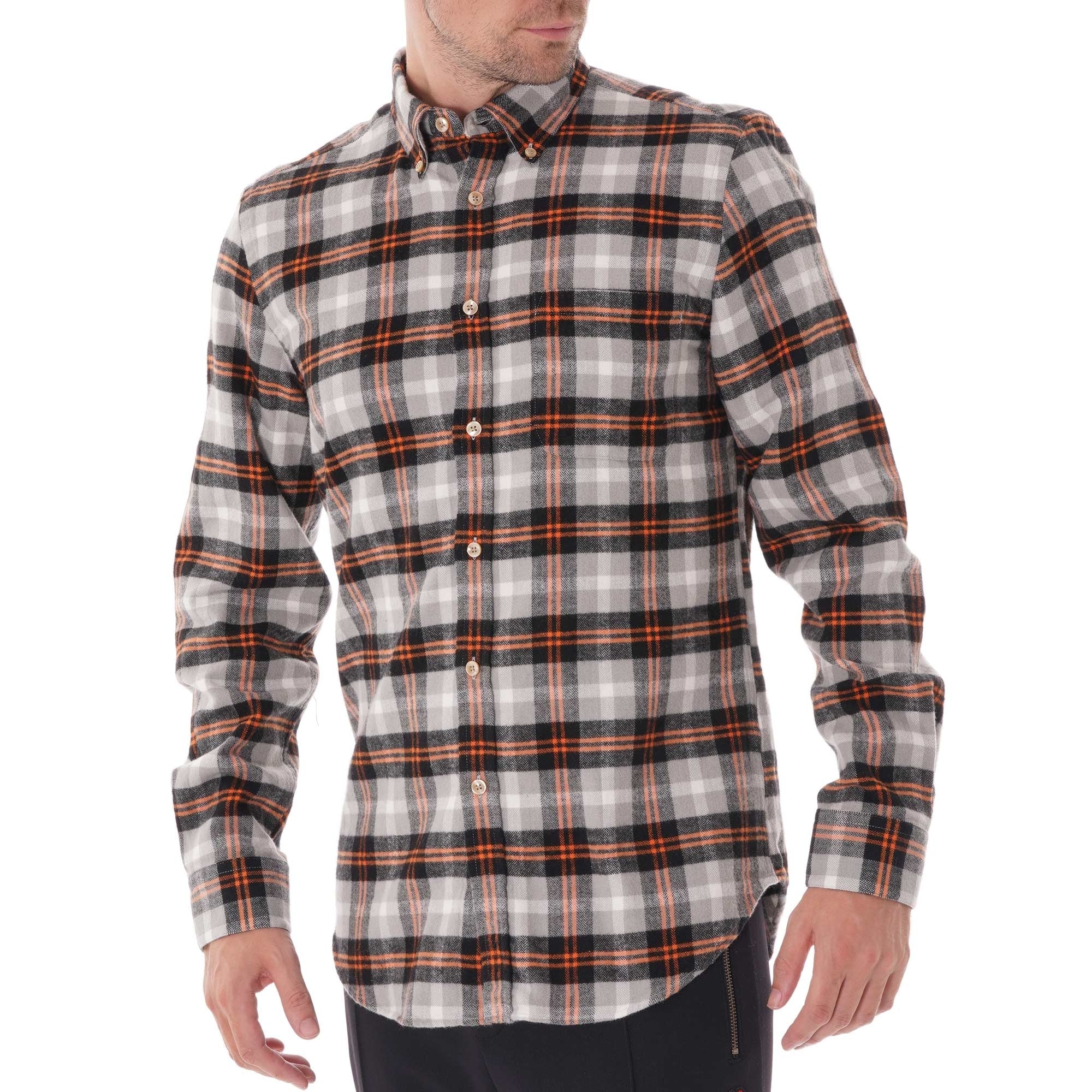 Portuguese Flannel Flashlight Check Shirt - Orange/Grey