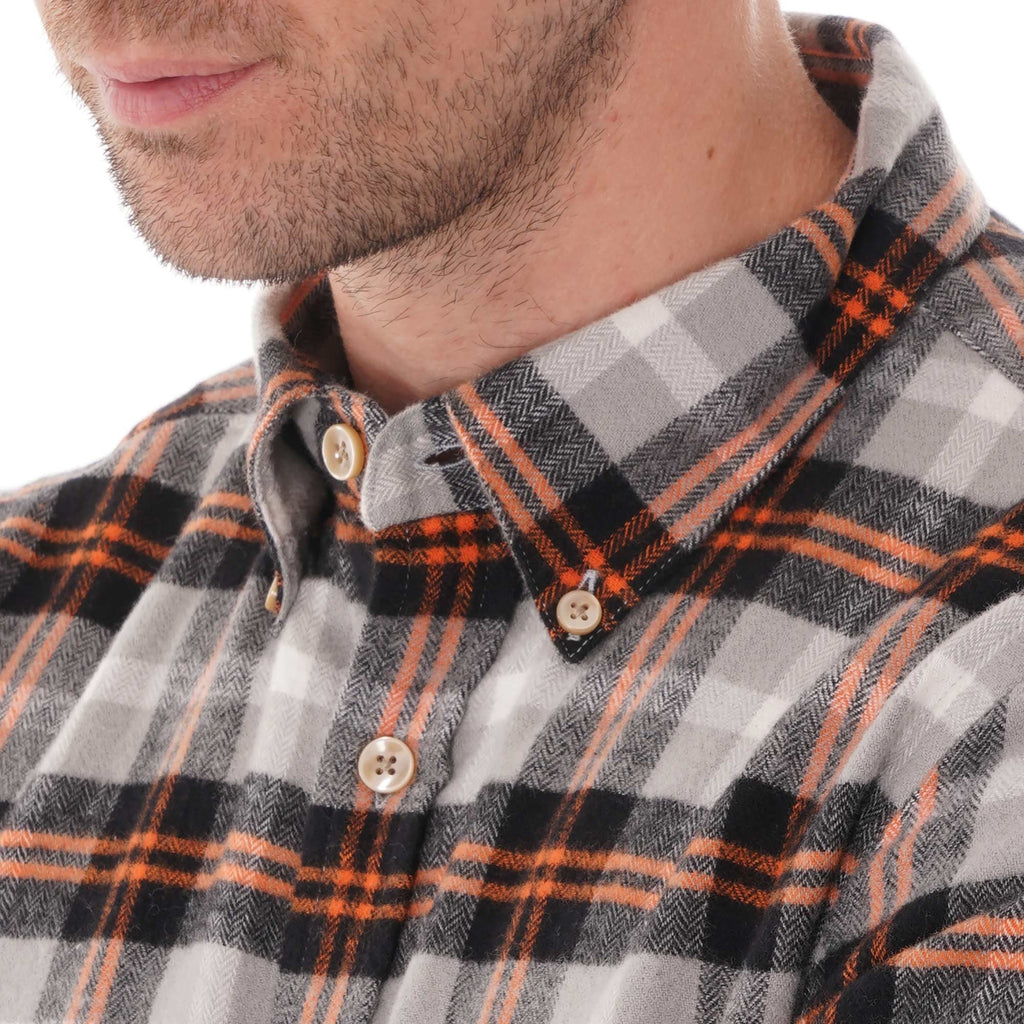 Portuguese Flannel Flashlight Check Shirt - Orange/Grey