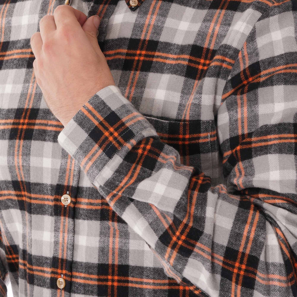 Portuguese Flannel Flashlight Check Shirt - Orange/Grey