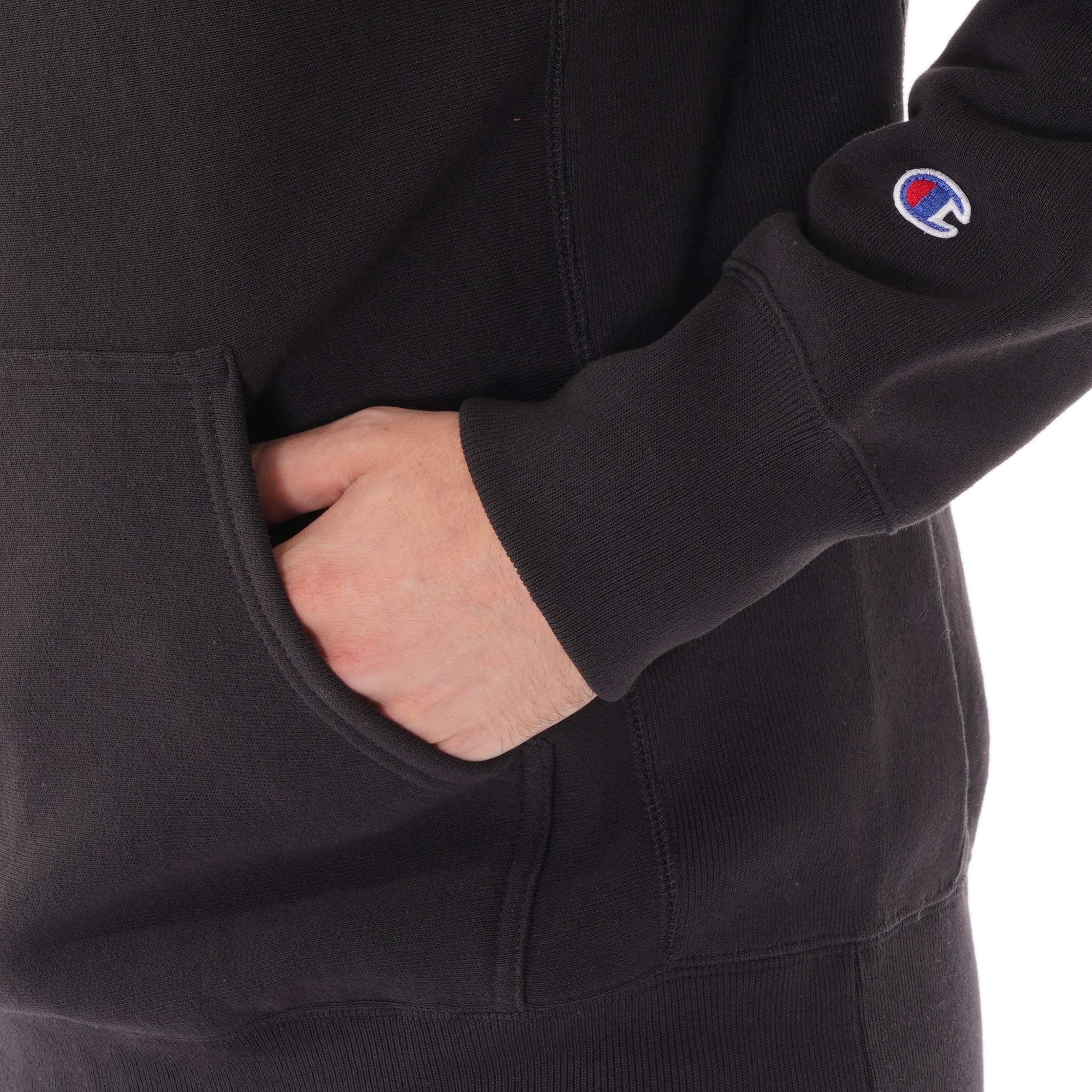 Champion Small Script Logo Reverse Weave Hoodie - Black