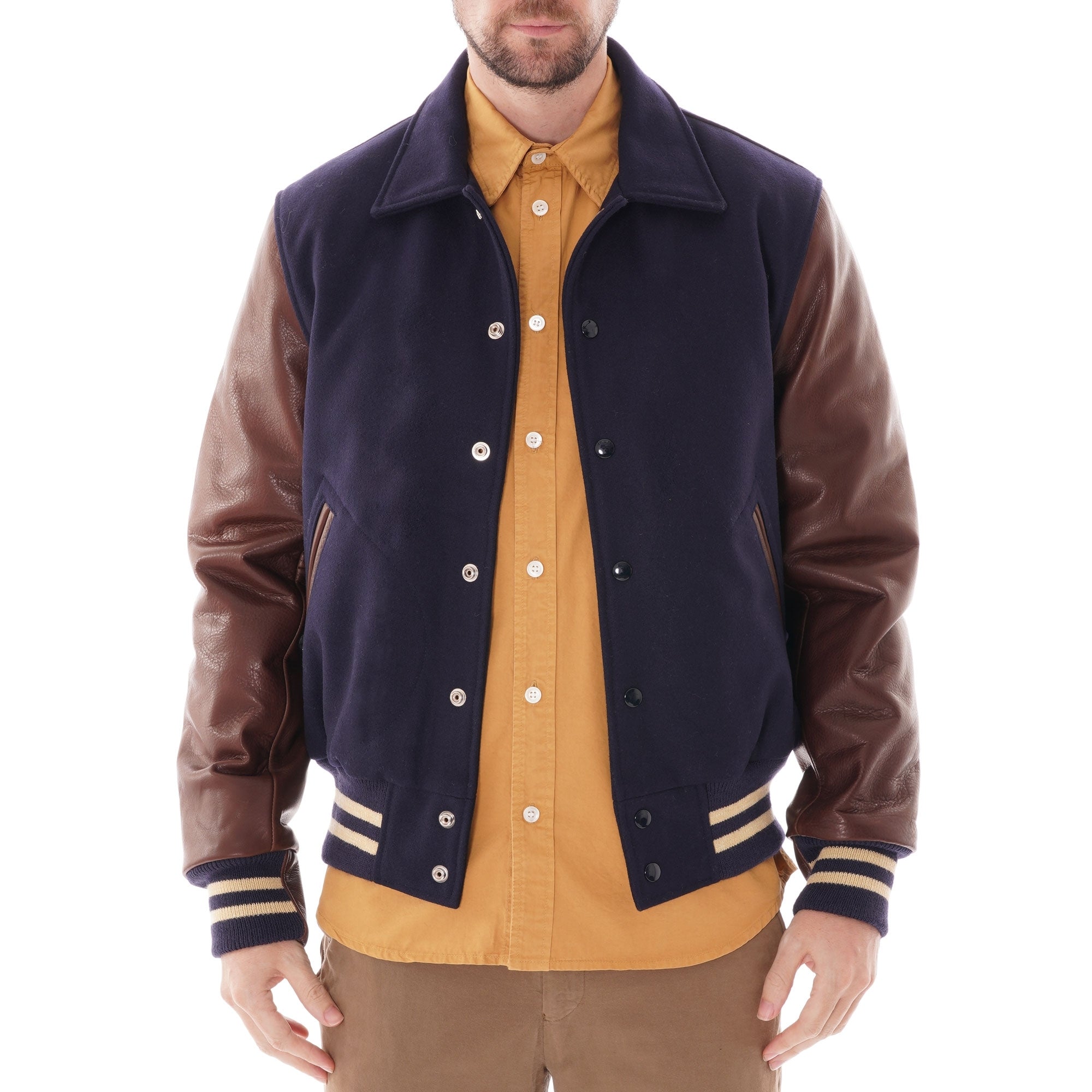 Golden Bear Varsity Jacket - Navy & Brown
