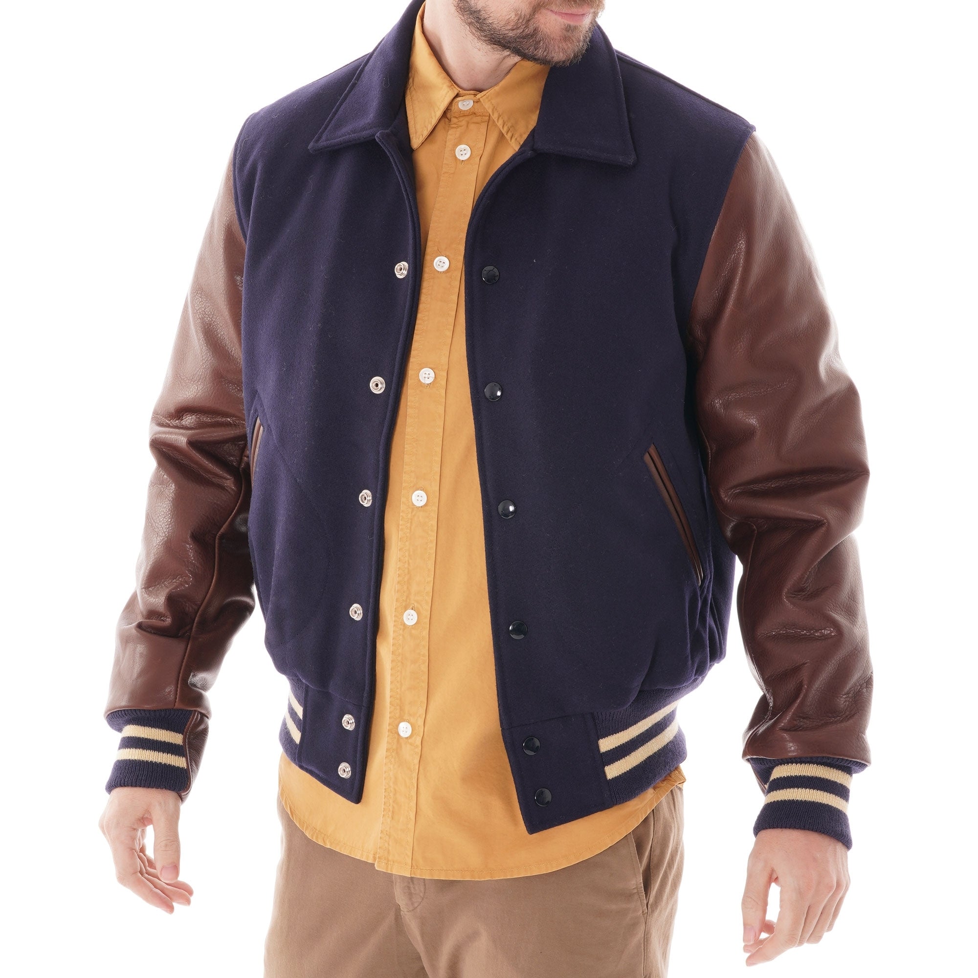 Golden Bear Varsity Jacket - Navy & Brown
