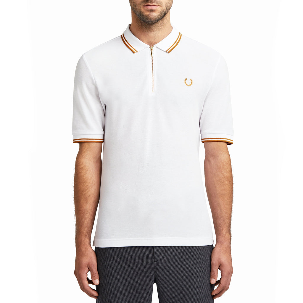 Fred Perry x Miles Kane Zip Textured Polo Shirt - White