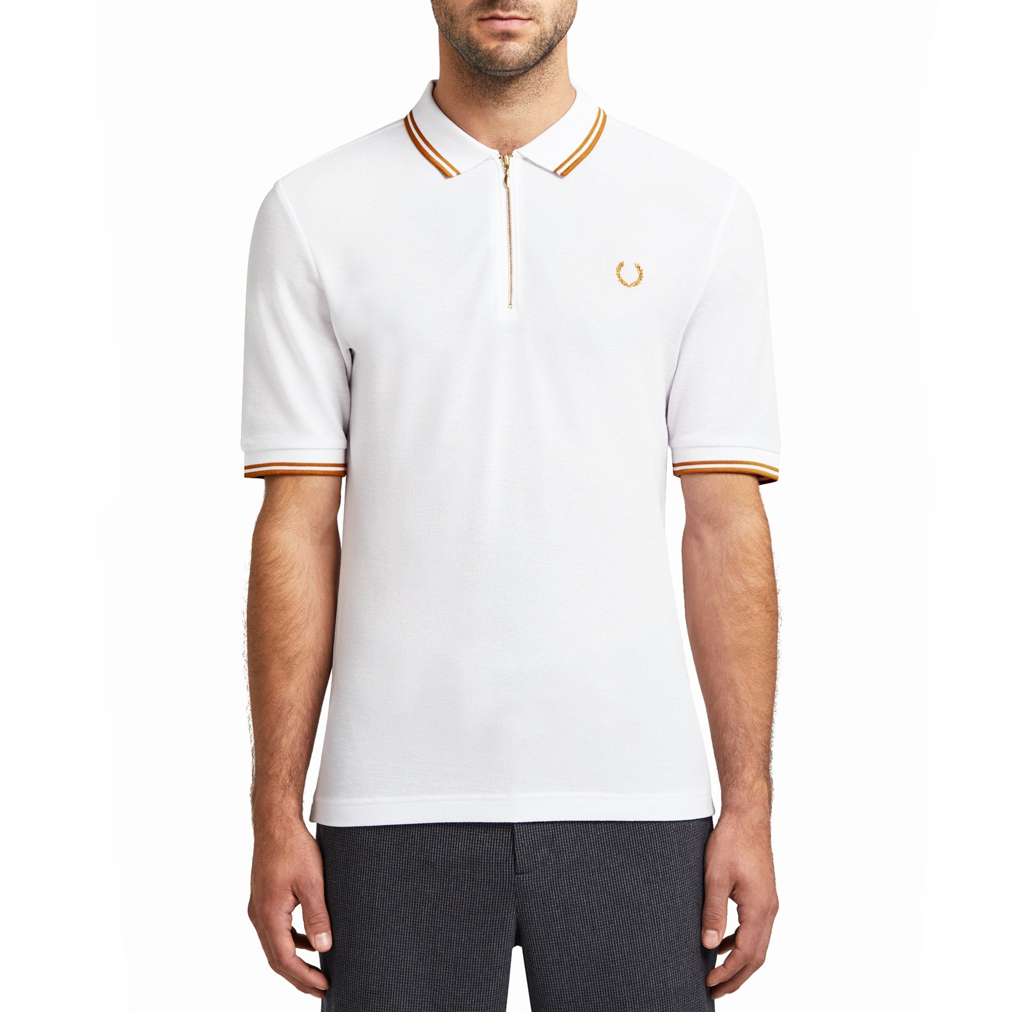 Fred Perry x Miles Kane Zip Textured Polo Shirt - White