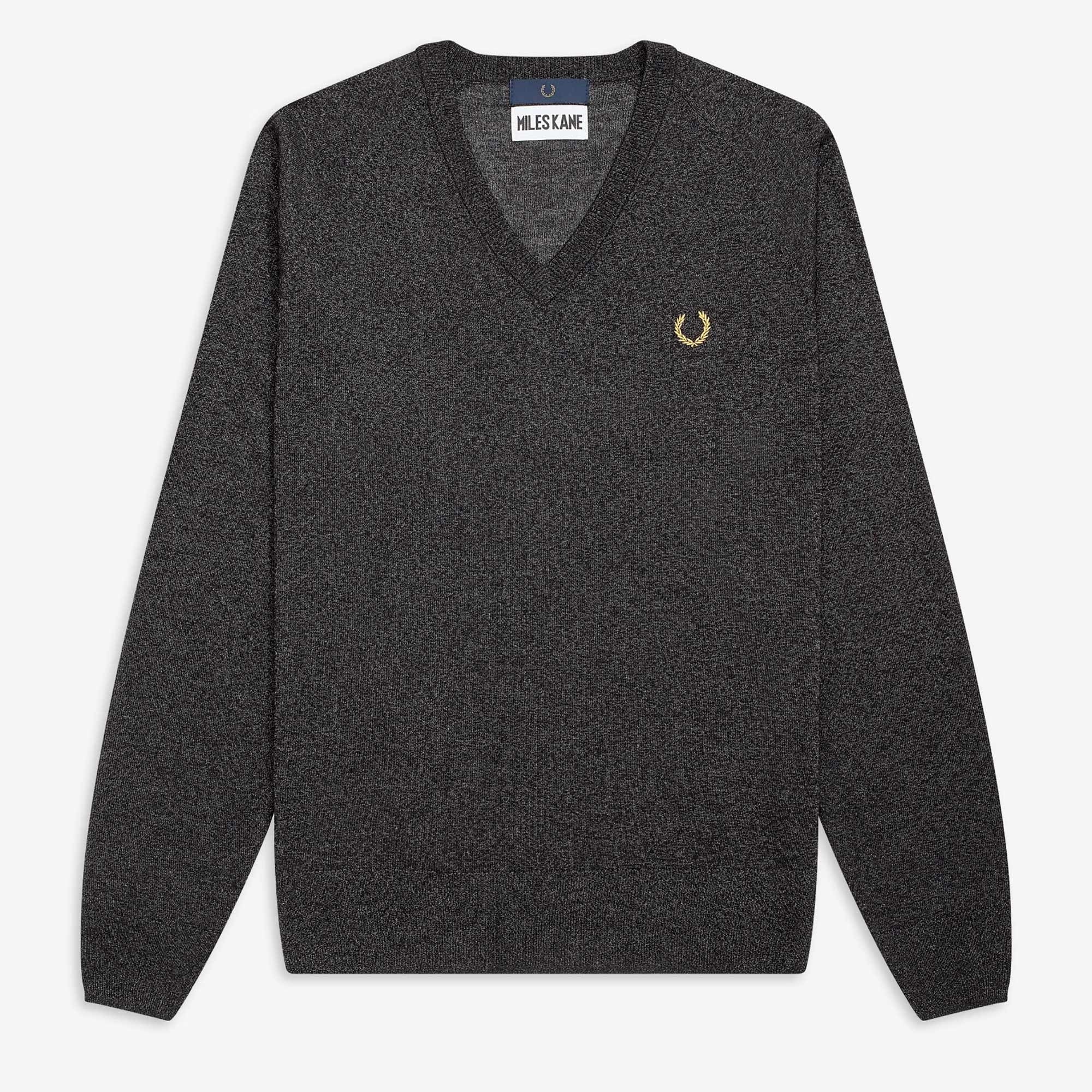 Fred Perry x Miles Kane Metallic V-Neck Jumper - Gunmetal