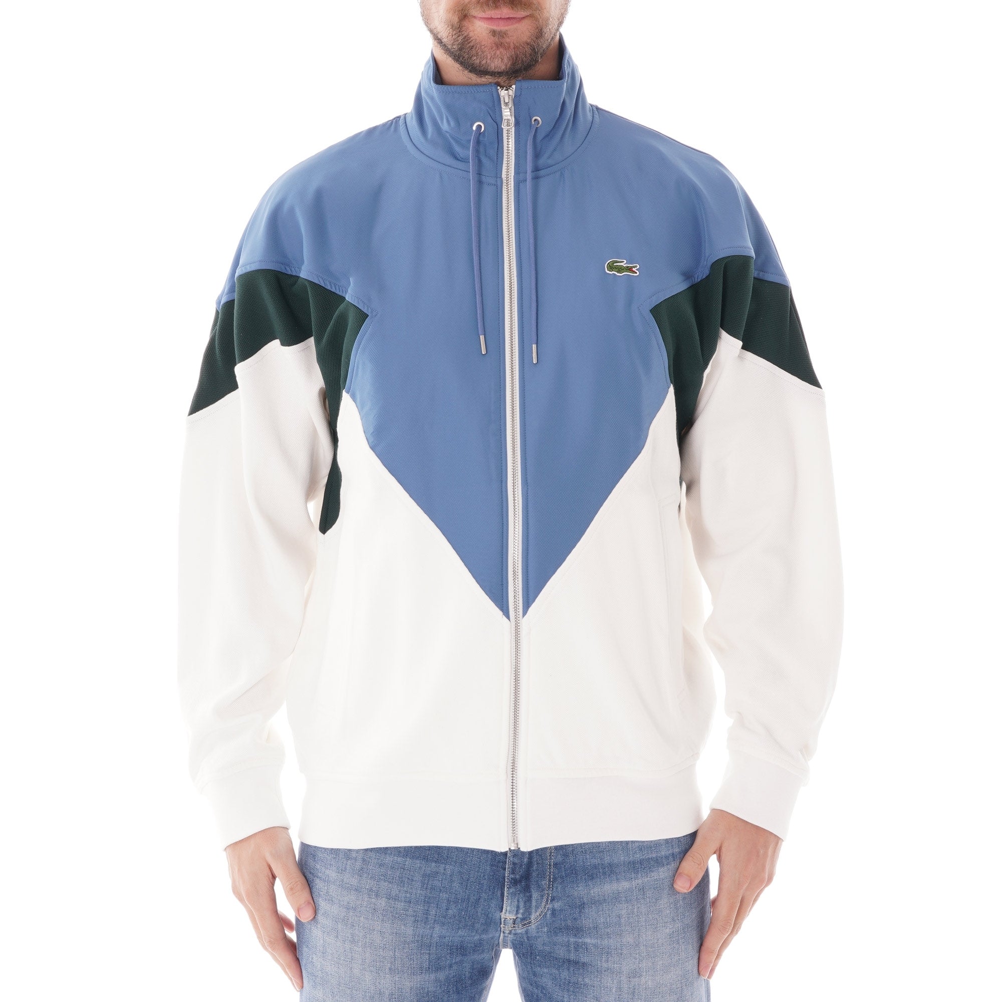 Lacoste Stand-up Neck Colour Block Zip Jacket - White/Green/Blue