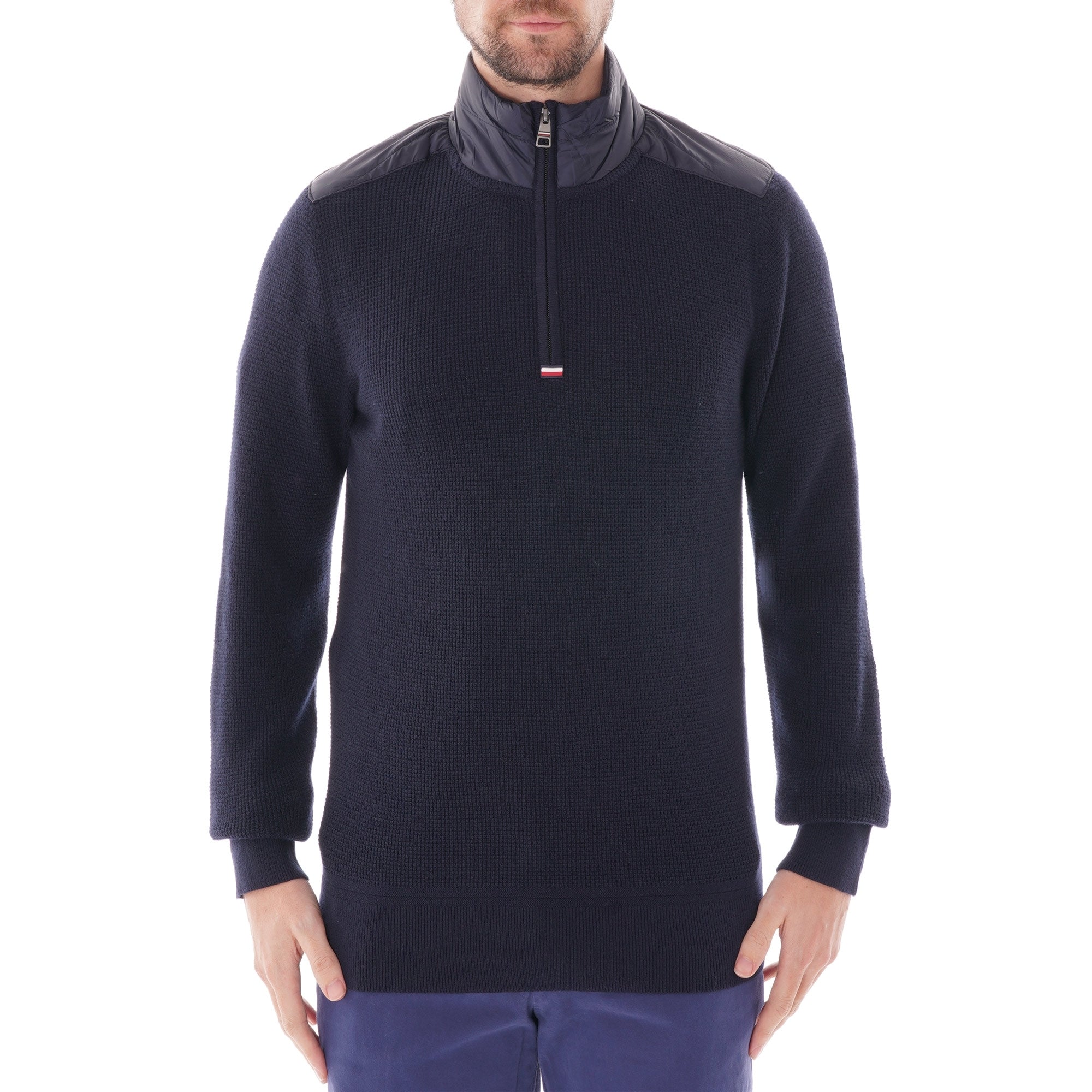 Tommy Hilfiger Half Zip Shoulder Patch Jumper - Sky Captain