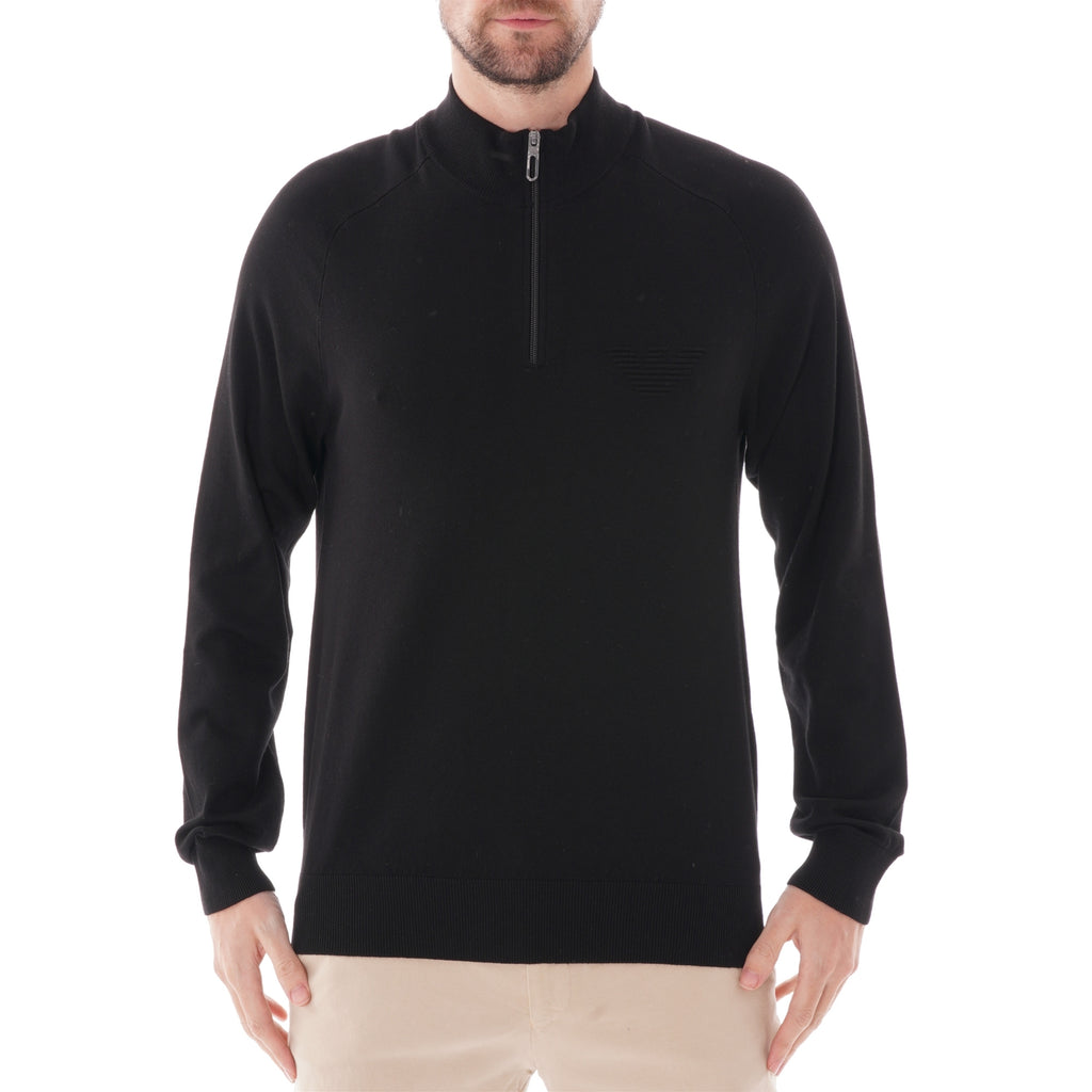 Emporio Armani Quarter-Zip Knit Sweater - Black