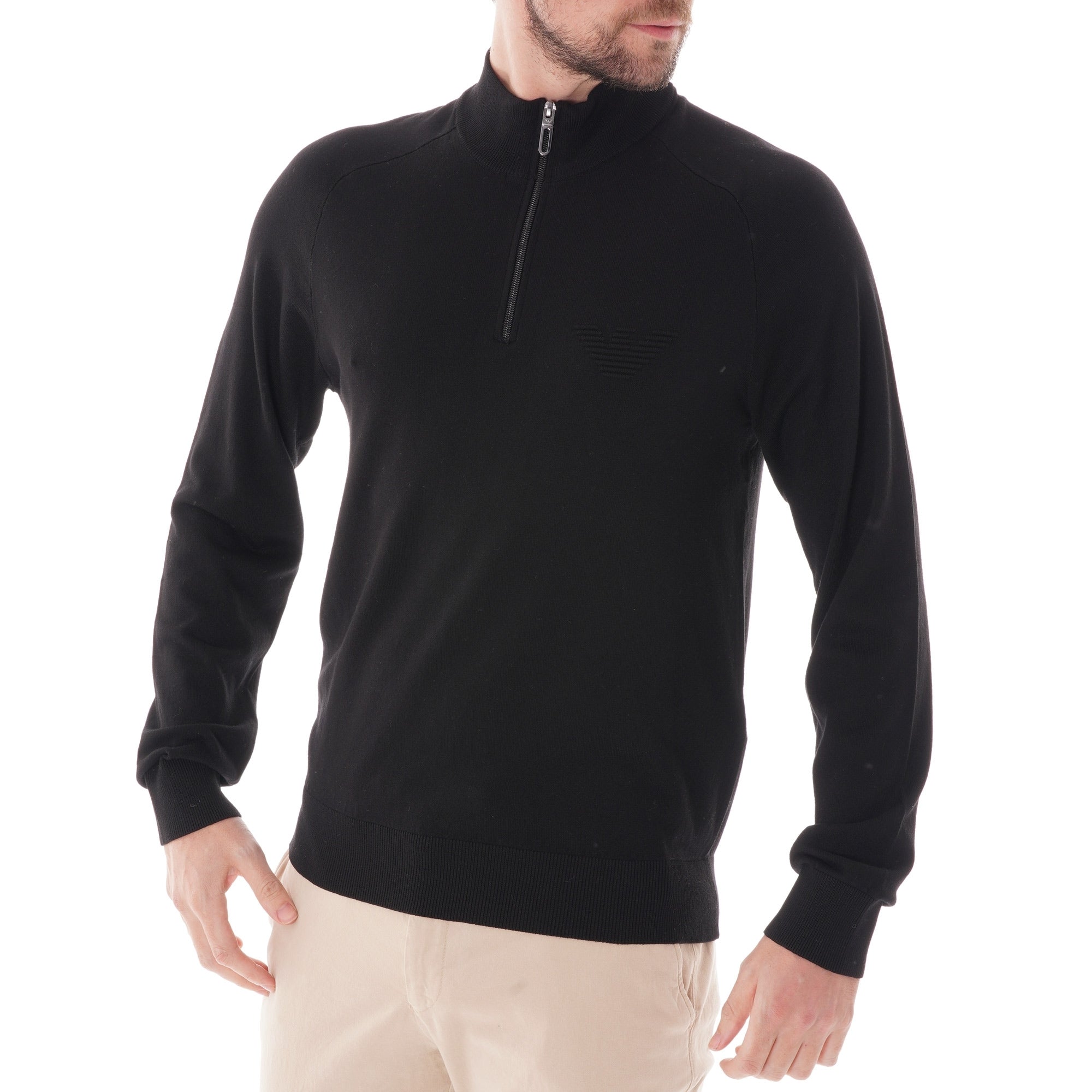Emporio Armani Quarter-Zip Knit Sweater - Black