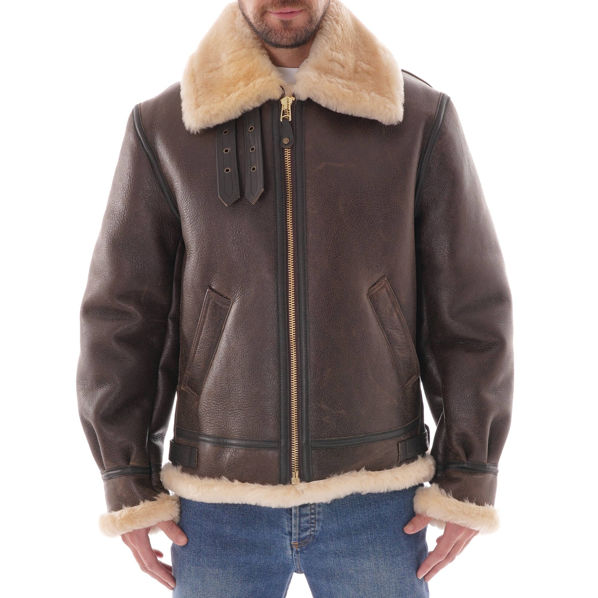 Schott NYC B-3 Sheepskin Leather Bomber Jacket - Made in USA