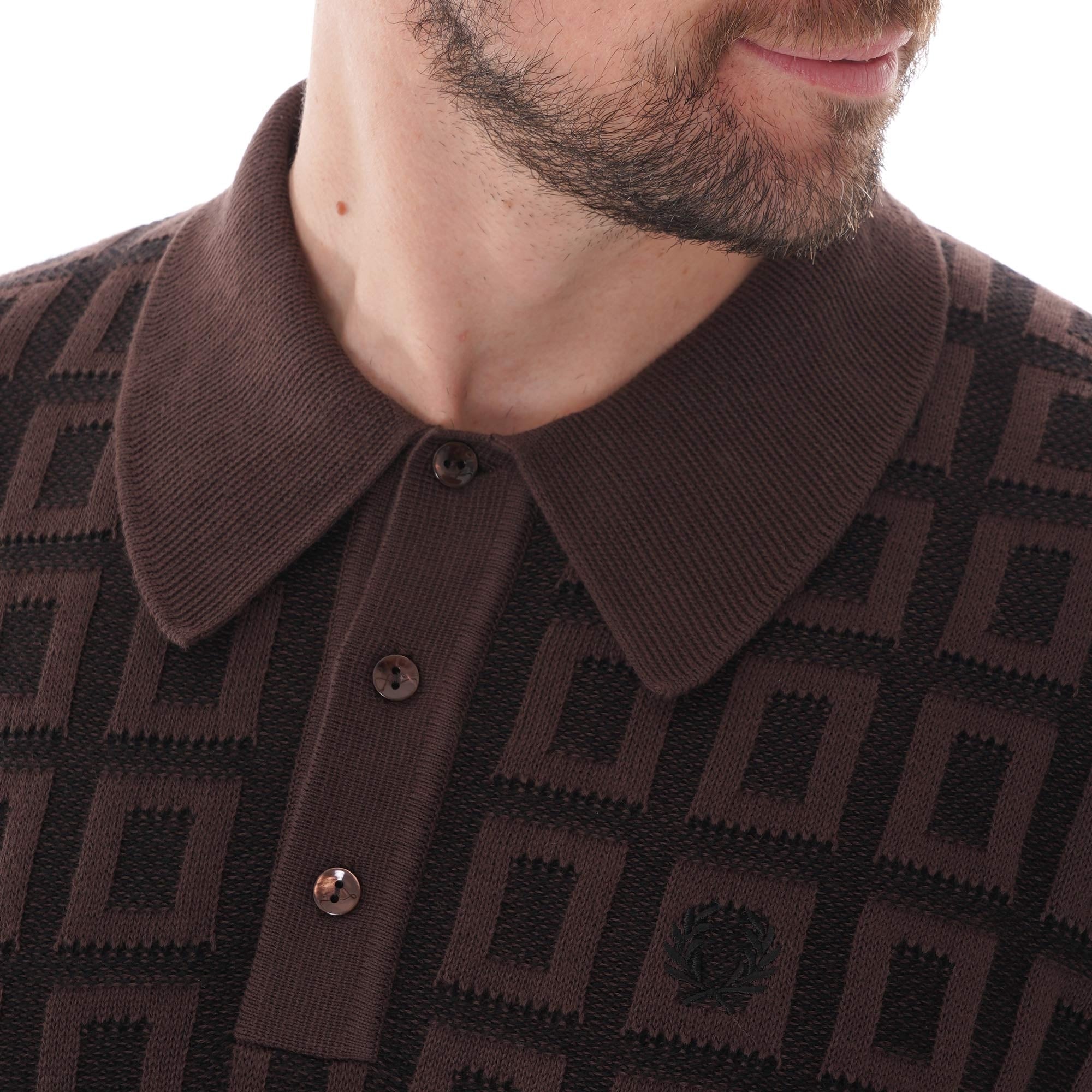 Fred Perry Reissues Jacquard Grid Knitted Shirt - Truffle