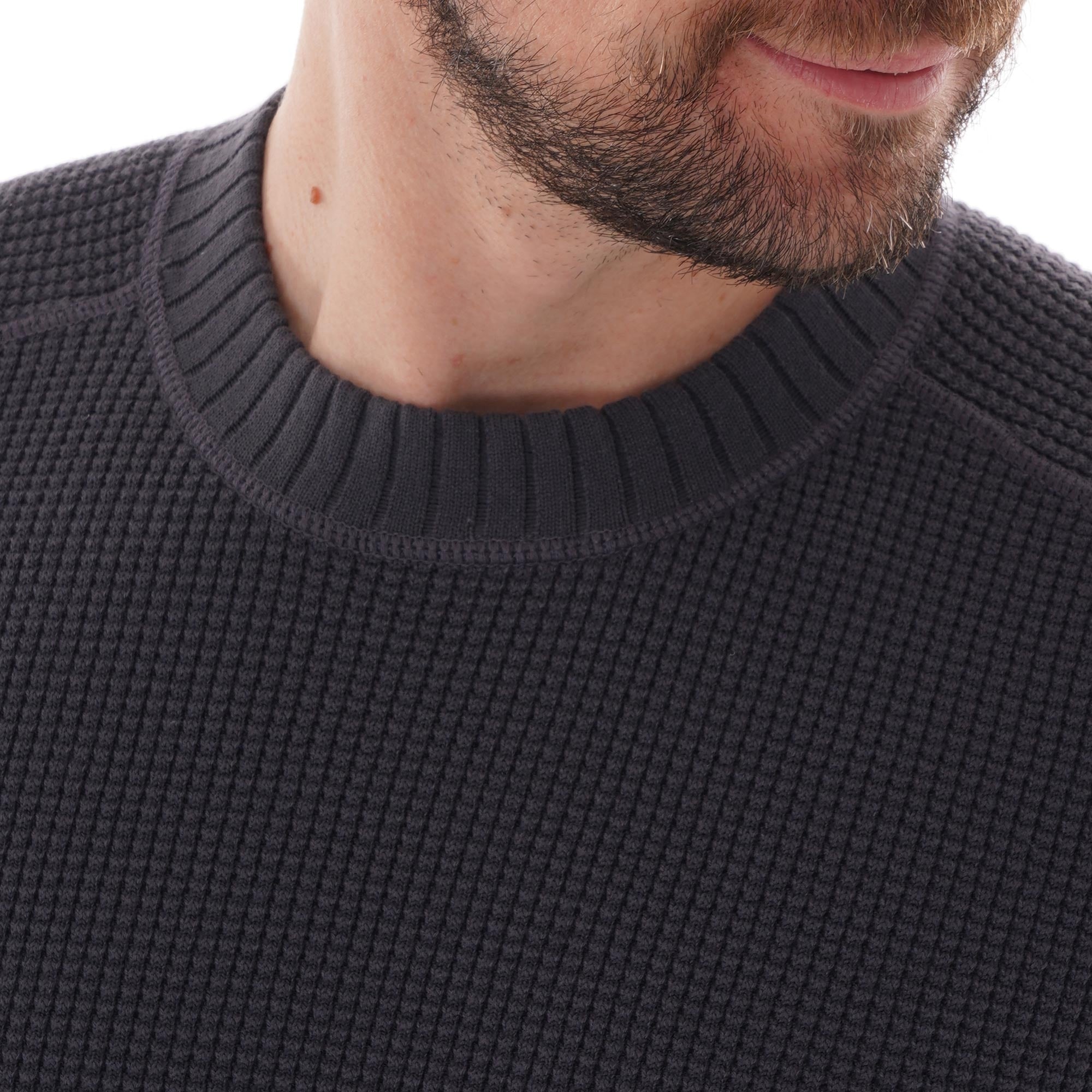 Fred Perry Waffle Texture Crew Neck Jumper - Charcoal