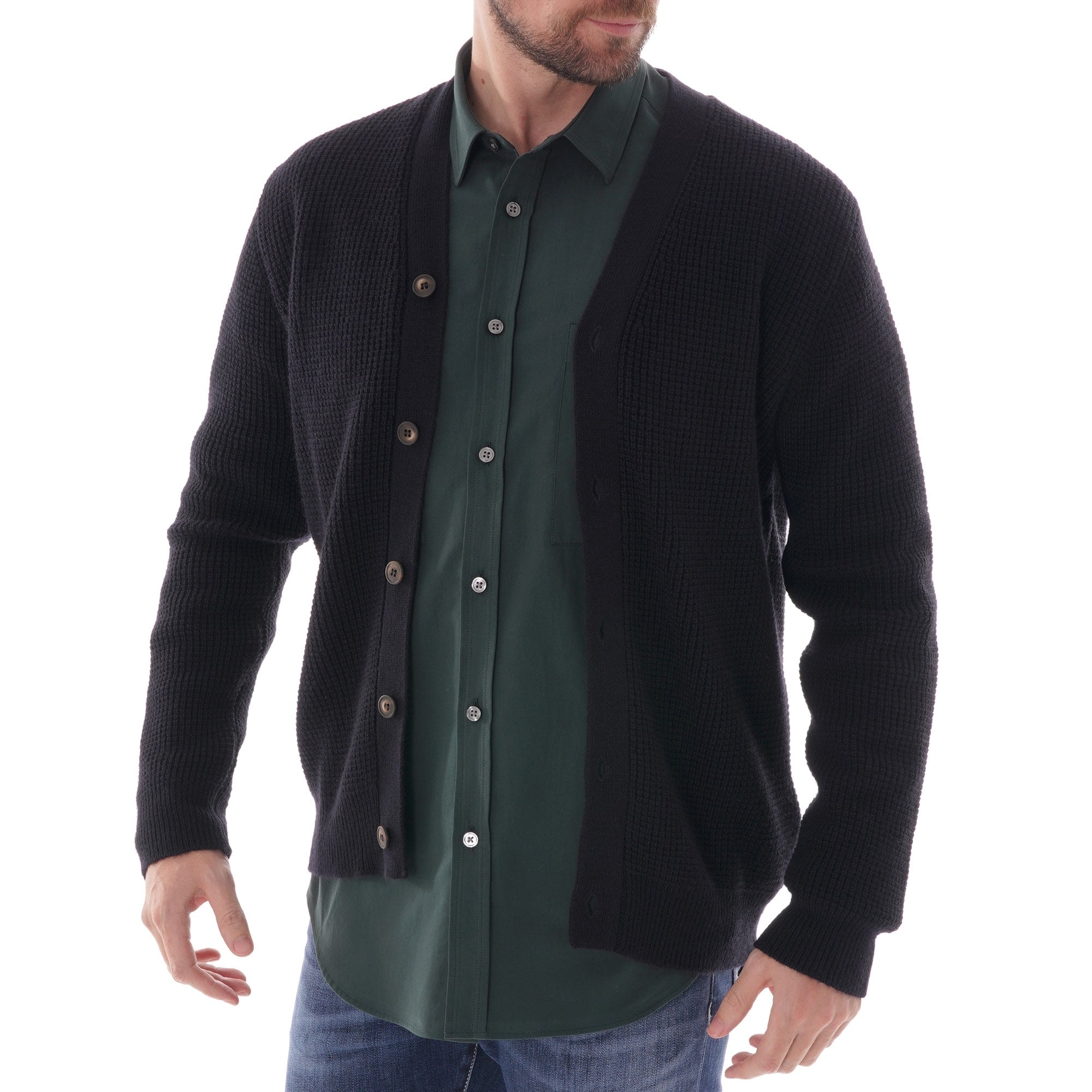 Ben Sherman Heritage Waffle Cardigan - Dark Navy