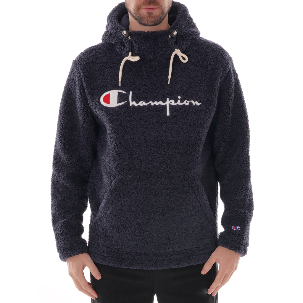 Champion Script Logo Teddy Hoodie - Navy