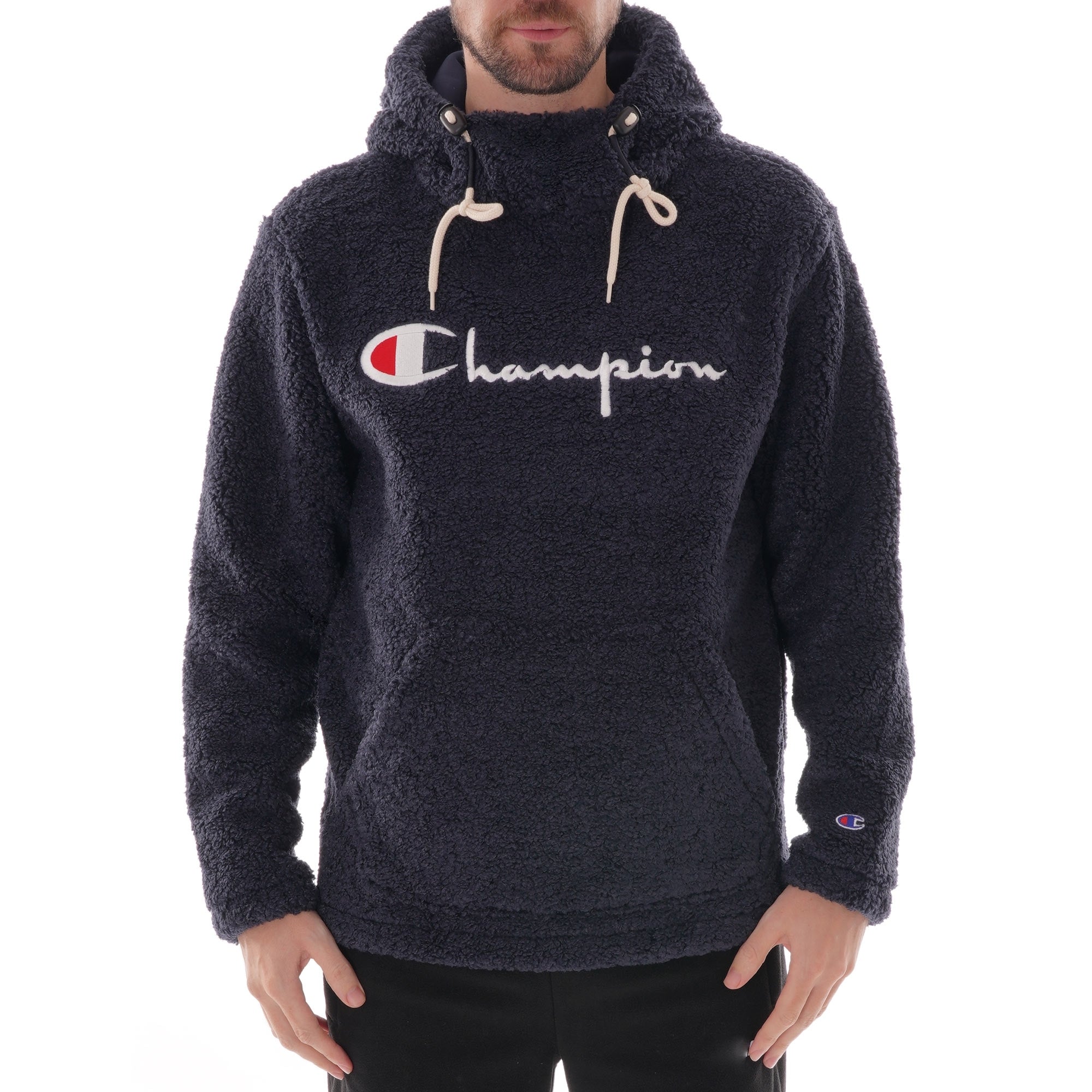 Champion Script Logo Teddy Hoodie - Navy