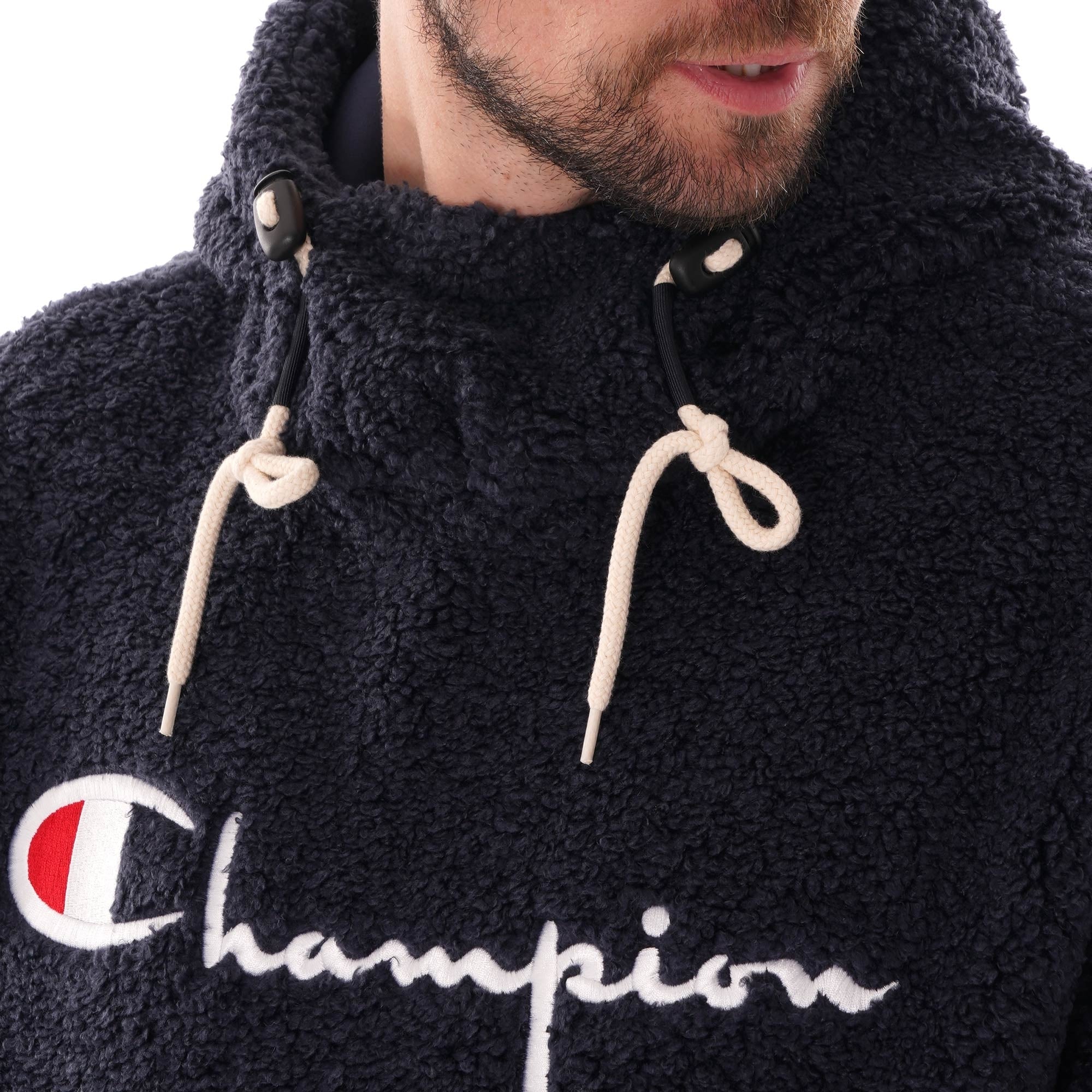 Champion Script Logo Teddy Hoodie - Navy