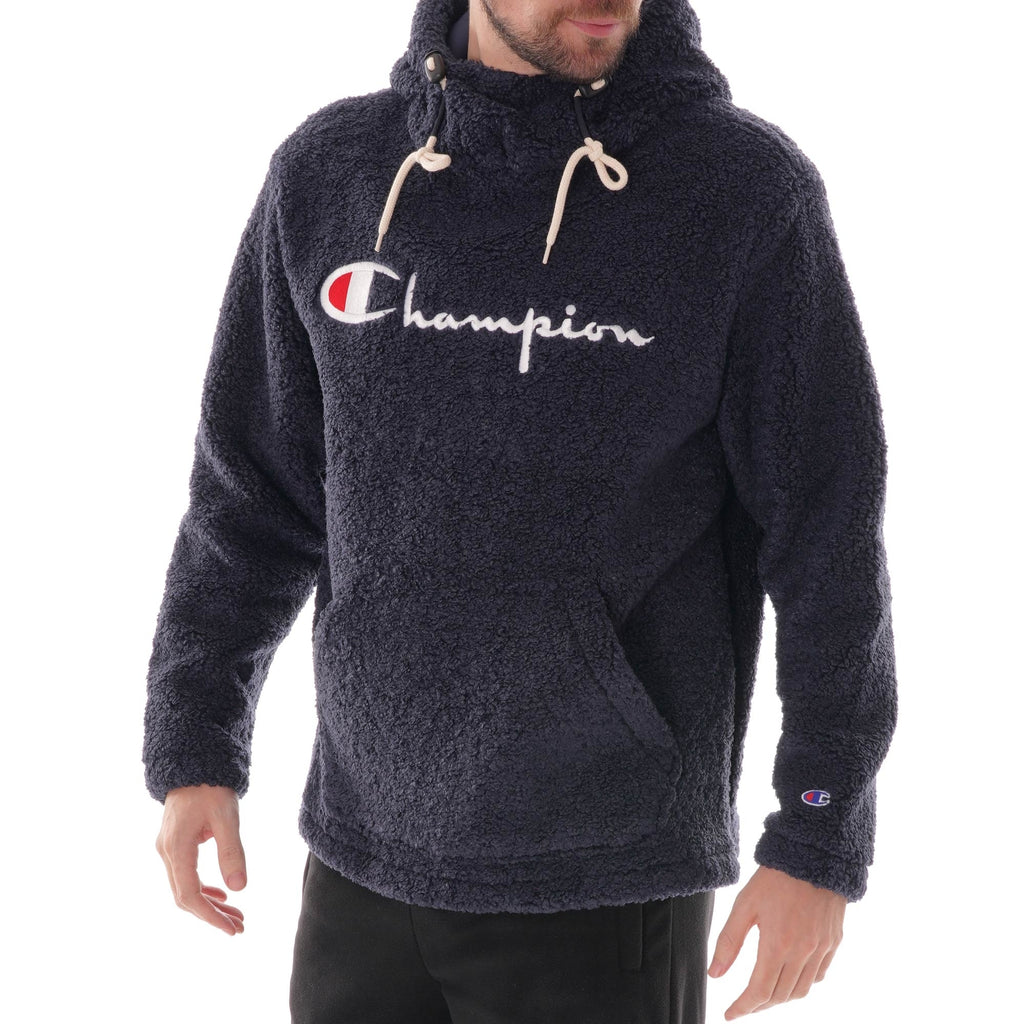 Champion Script Logo Teddy Hoodie - Navy
