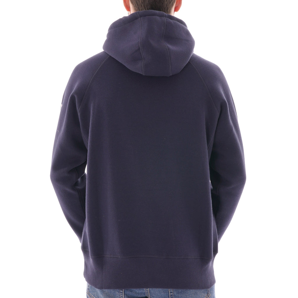 Back view of a man modelling a C17 Jeans raglan sleeve hoodie in navy.