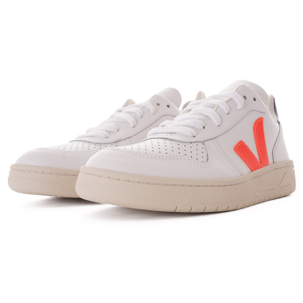 Veja V-10 Leather Womens - White & Orange
