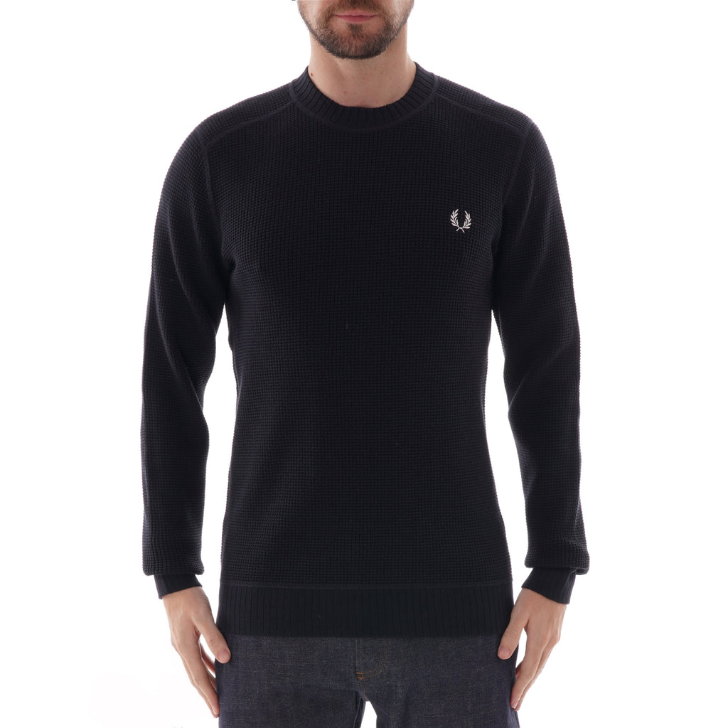 Fred Perry Waffle Texture Crew Neck Jumper - Navy