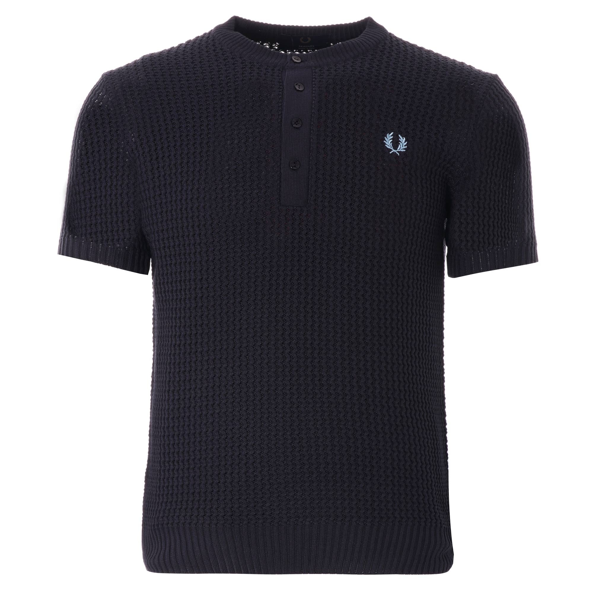Fred Perry Reissues Texture Knit Button Neck - Navy