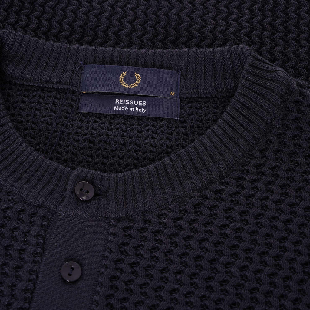 Fred Perry Reissues Texture Knit Button Neck - Navy