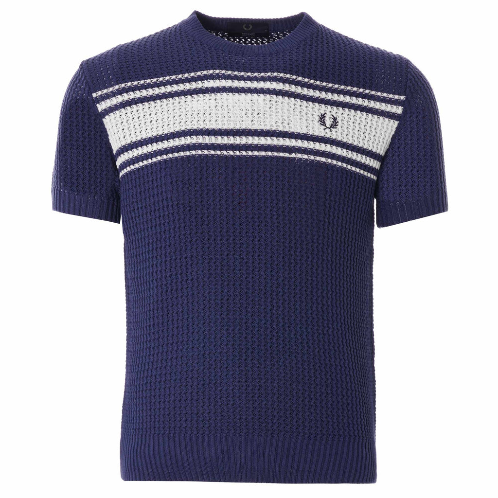 Fred Perry Reissues Striped Texture Knit Crew Neck - French Navy