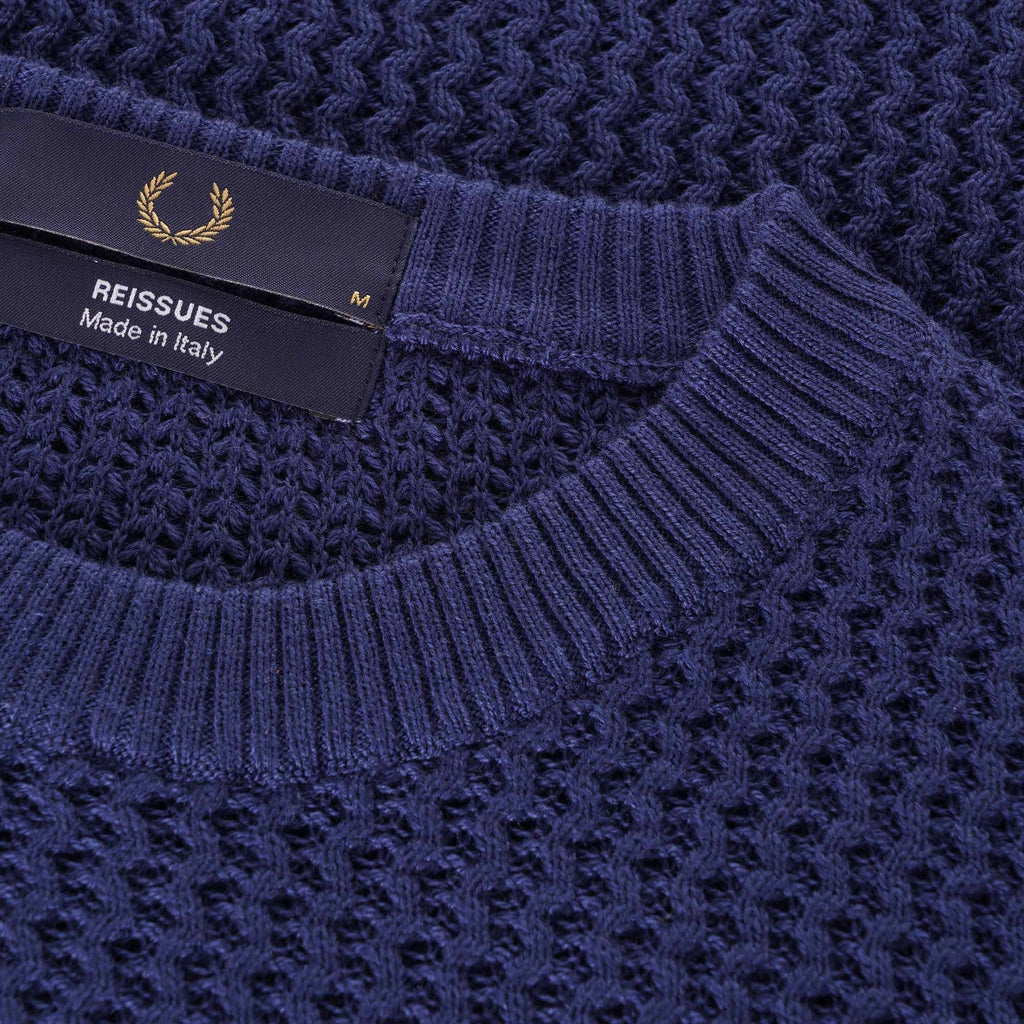 Fred Perry Reissues Striped Texture Knit Crew Neck - French Navy