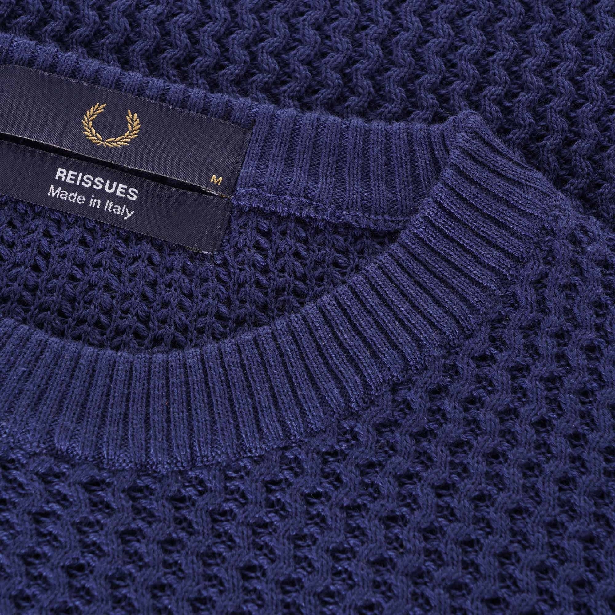Fred Perry Reissues Striped Texture Knit Crew Neck - French Navy