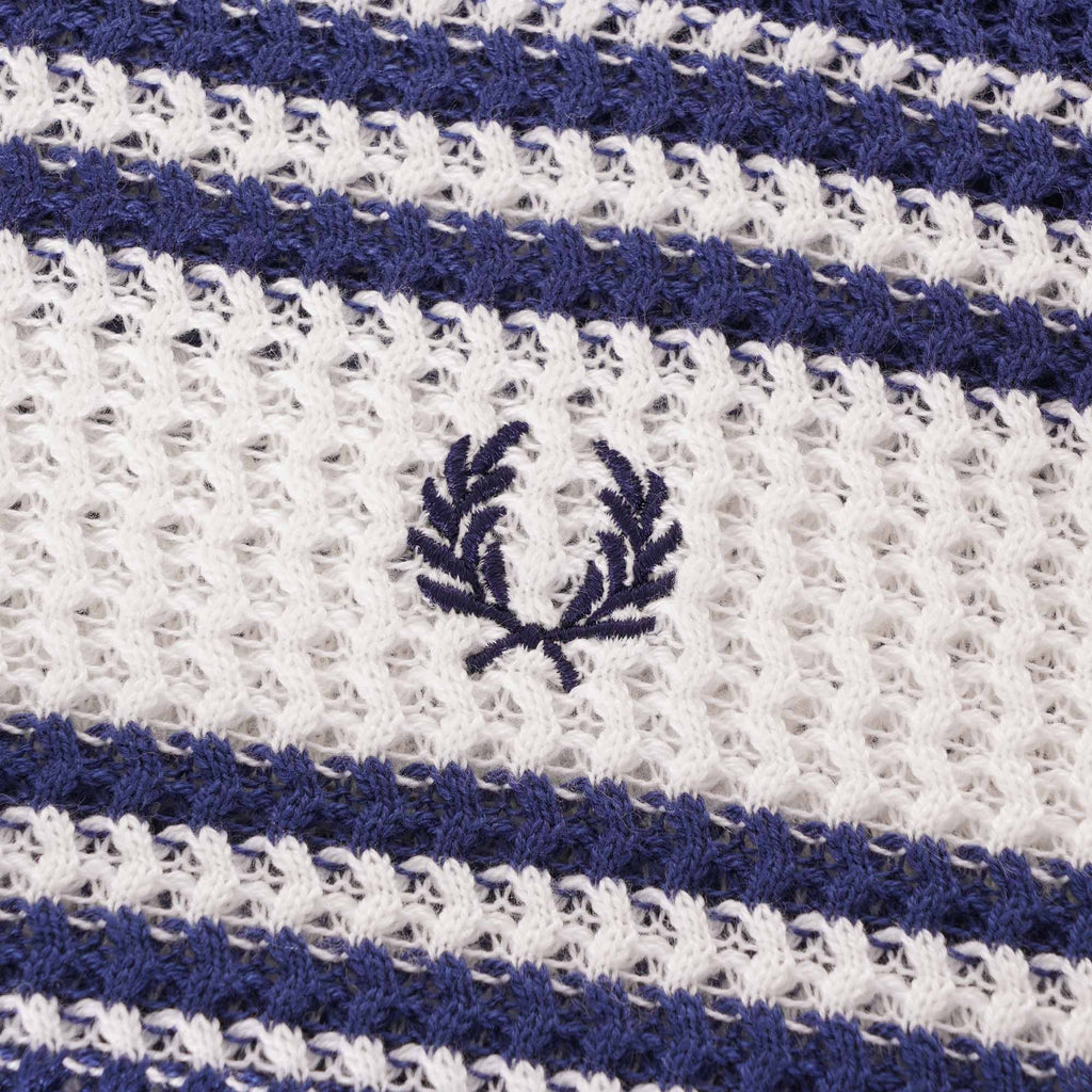 Fred Perry Reissues Striped Texture Knit Crew Neck - French Navy