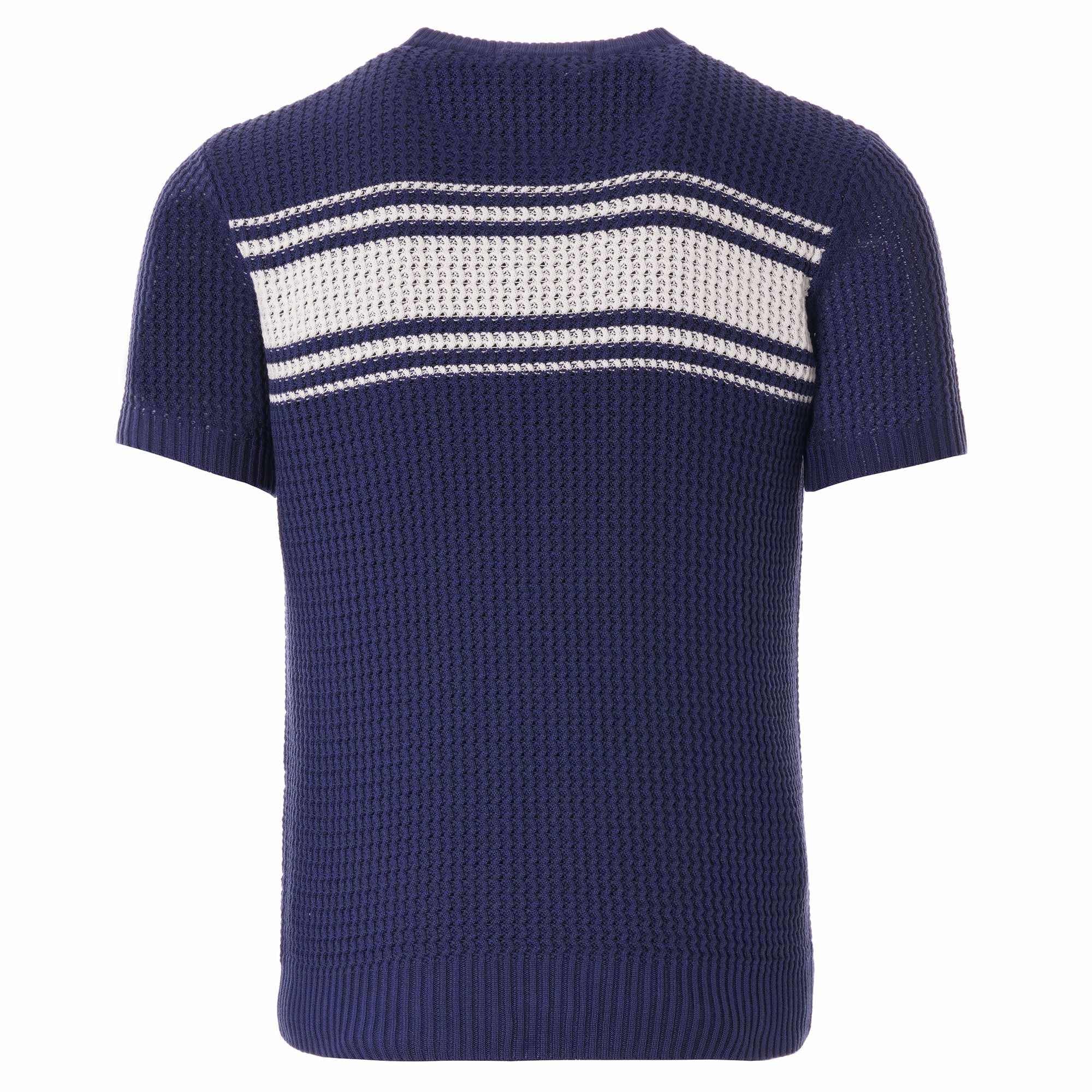 Fred Perry Reissues Striped Texture Knit Crew Neck - French Navy
