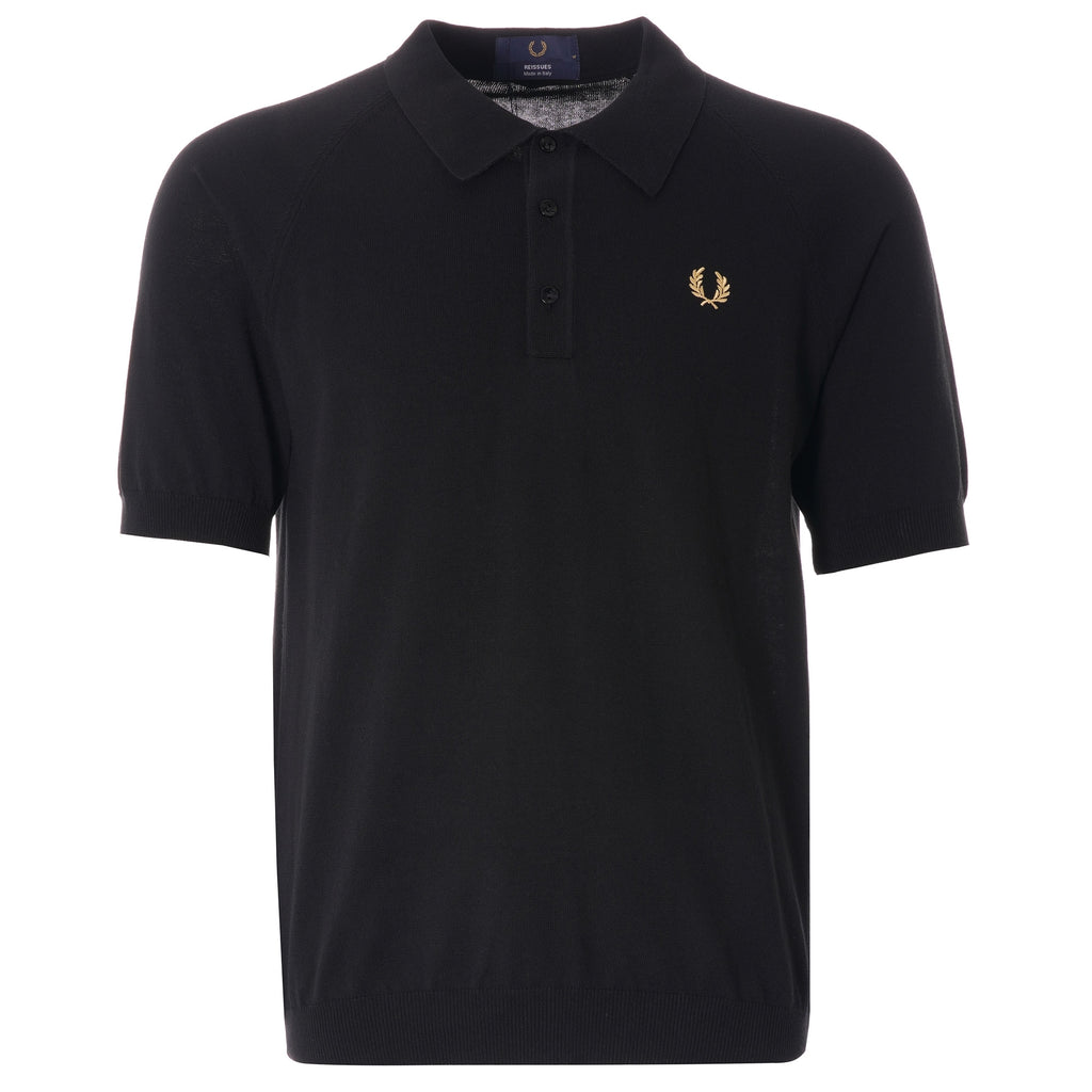Fred Perry Reissues Raglan Sleeve Knitted Shirt - Black