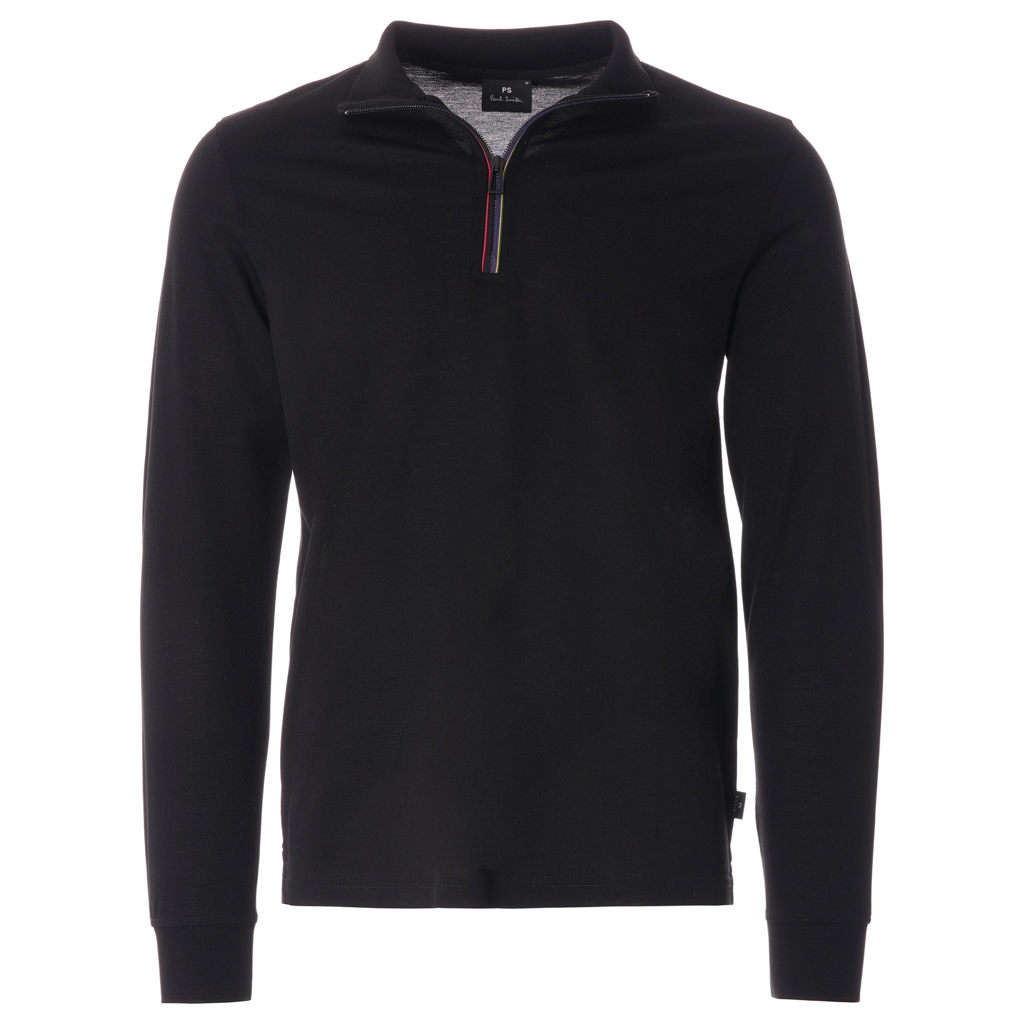 Paul Smith Long Sleeve Polo Shirt with 'Sports Stripe' Half Zip - Black