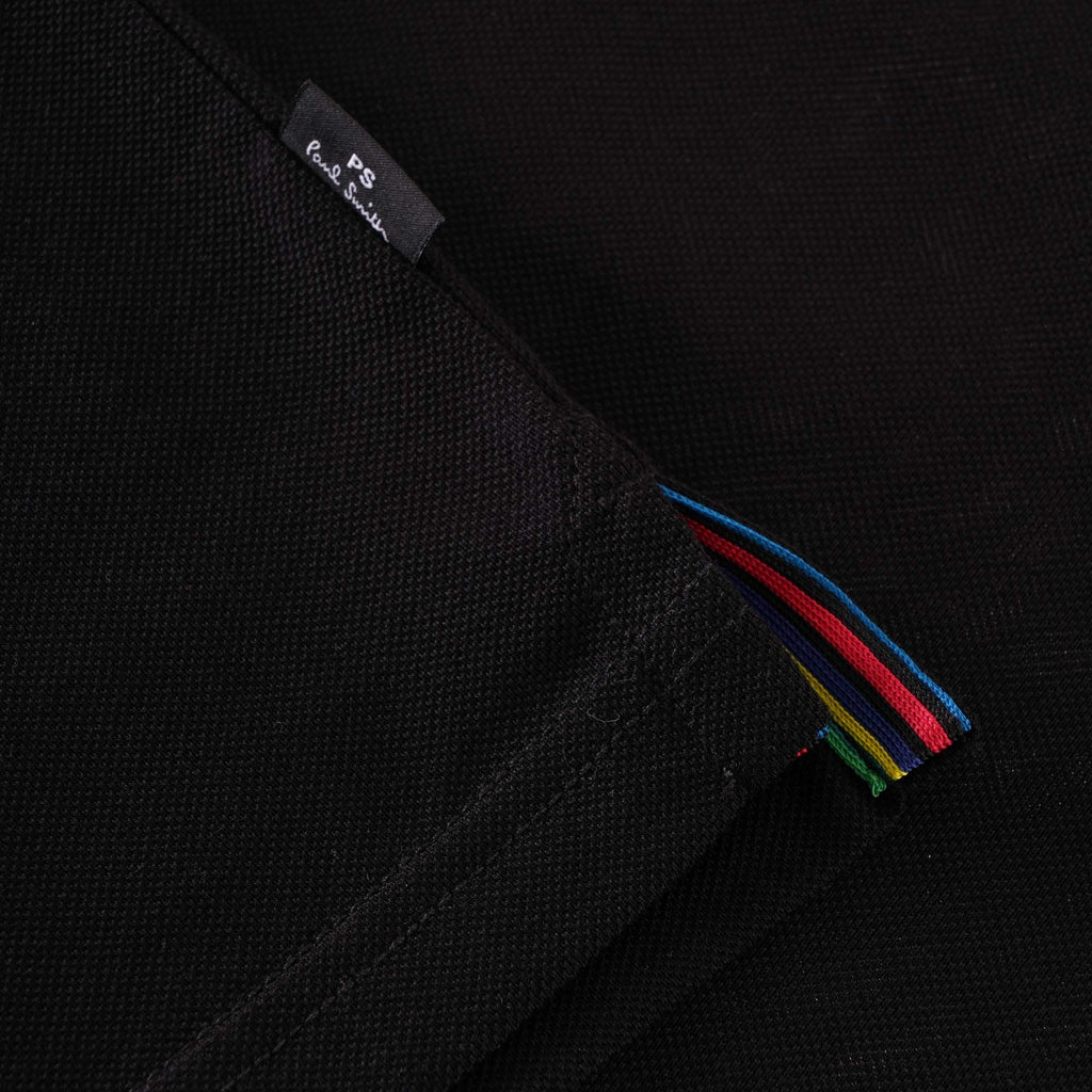 Paul Smith Long Sleeve Polo Shirt with 'Sports Stripe' Half Zip - Black